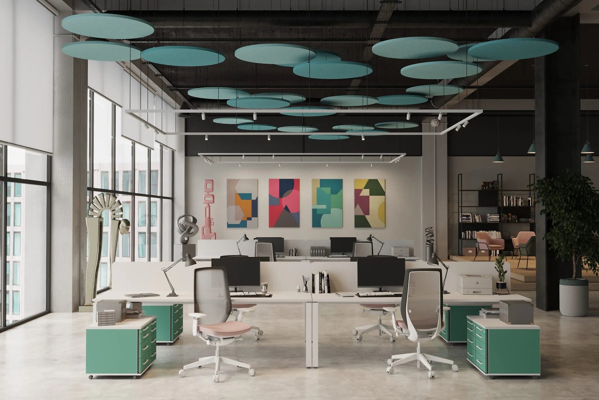 What Wall Art Is Trending 2025? Wall Art Panels in office interior.