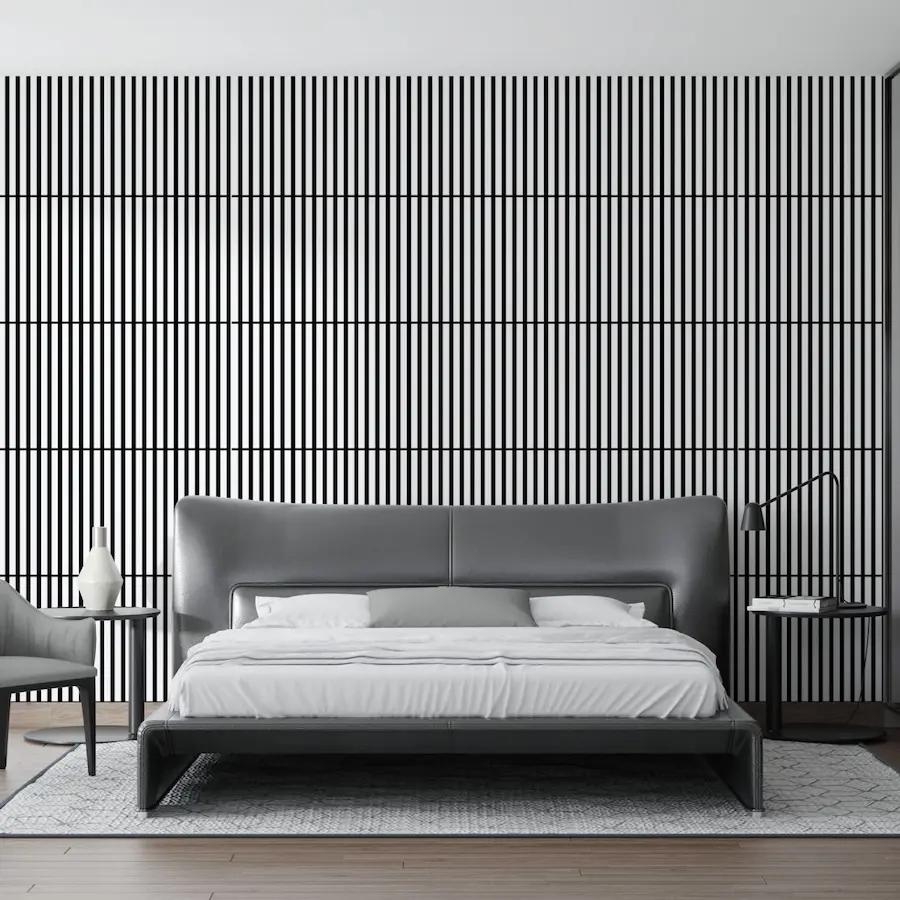 Acoustic white slat panels on felt square 60cm x 60cm - interior wall Decormania