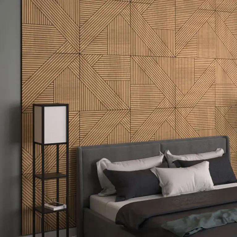 GrooveCraft milled wooden wall panels in bedroom - DecorMania