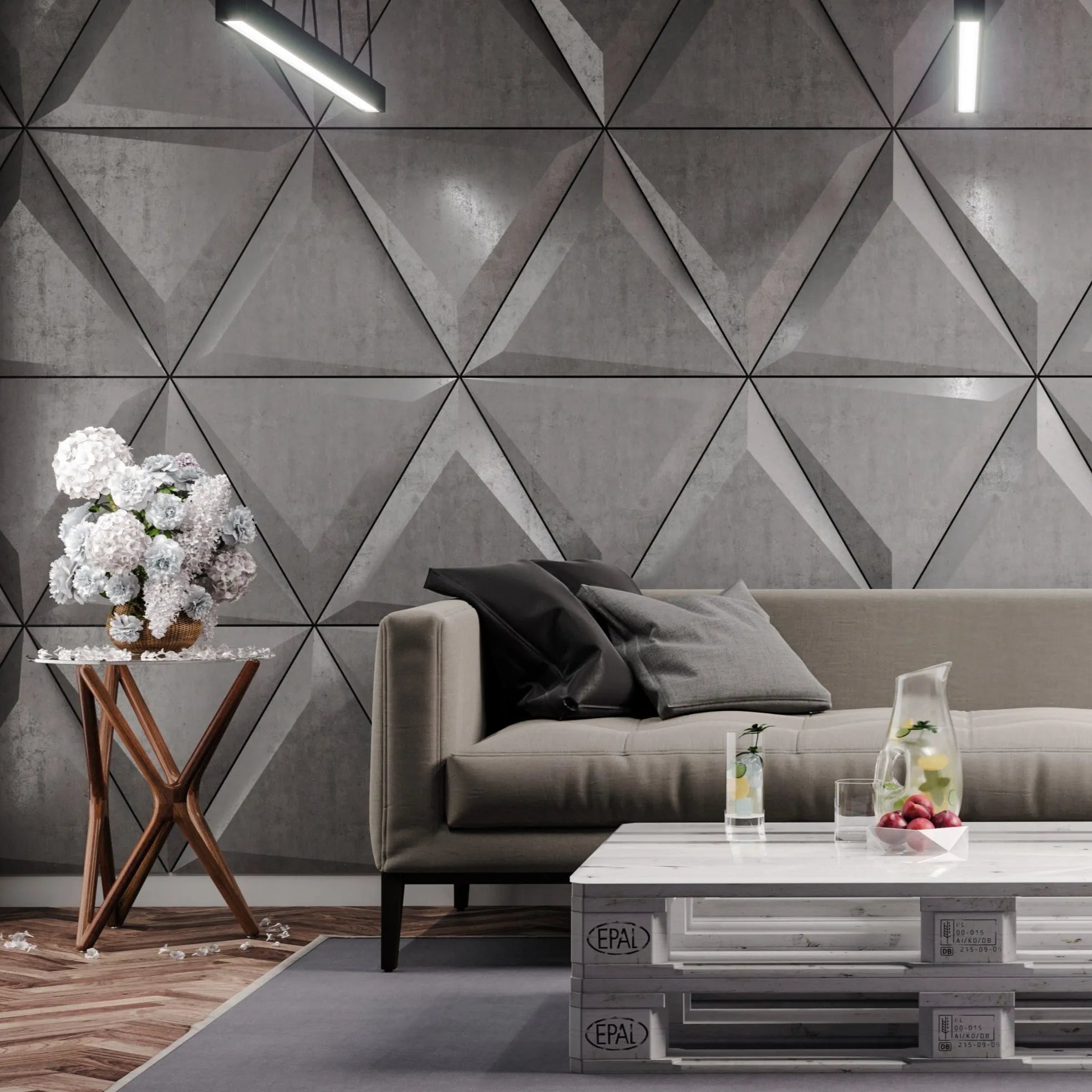 3D Concrete Wall Panels ARROW in living room interior Decormania UK