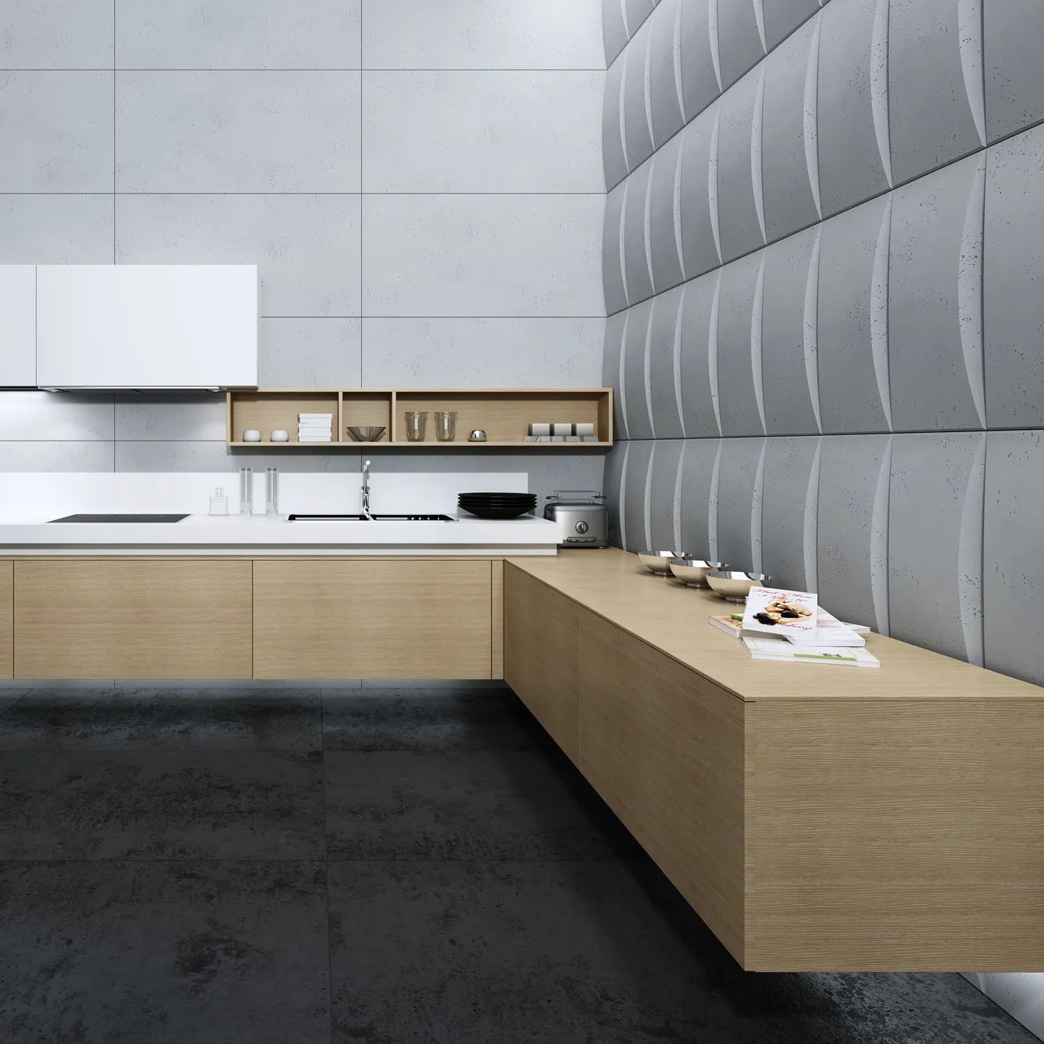 3D Concrete Wall Panels block feature wall in KITCHEN interior Decormania UK