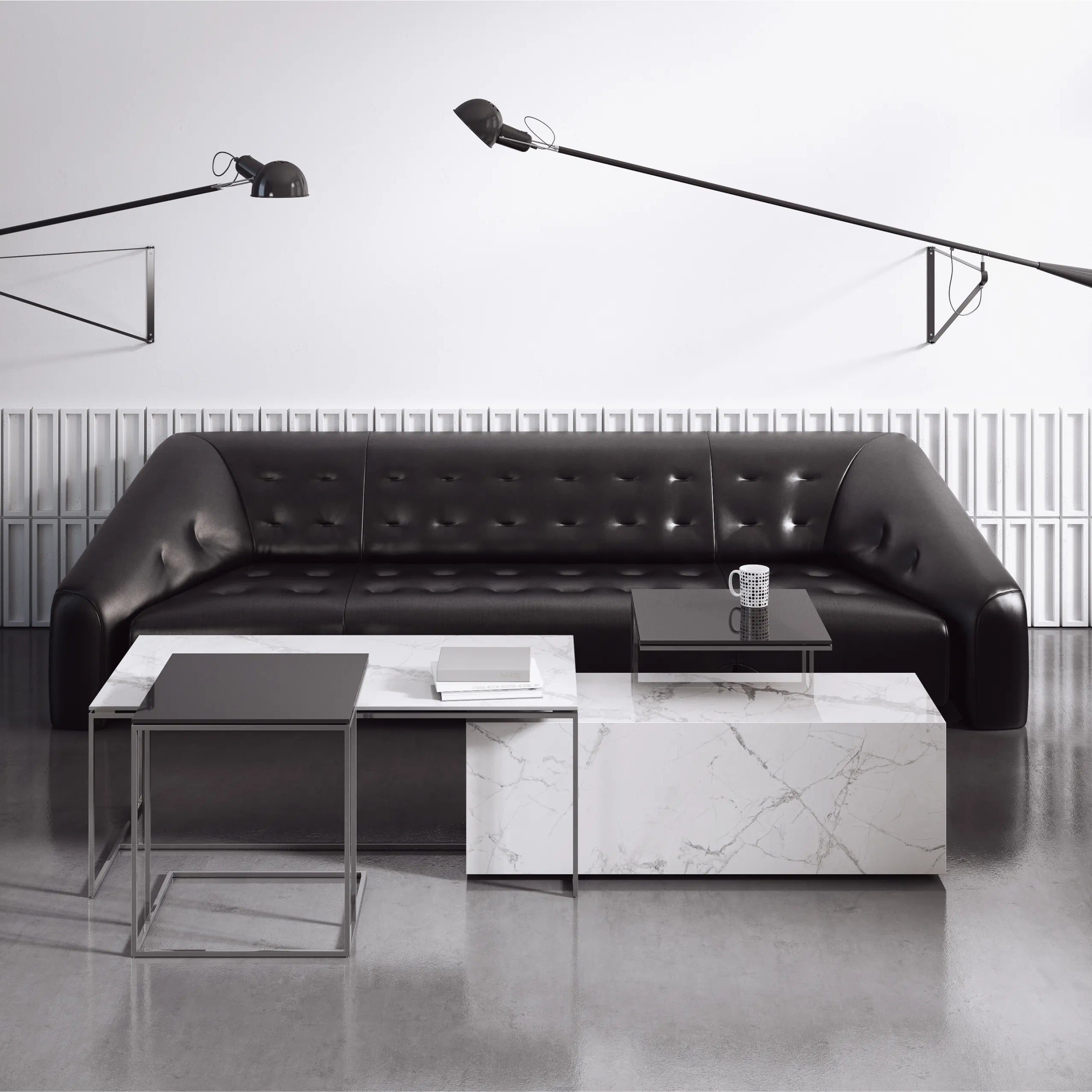 3D Concrete Wall Panels in living room interior BLOCKS Decormania UK