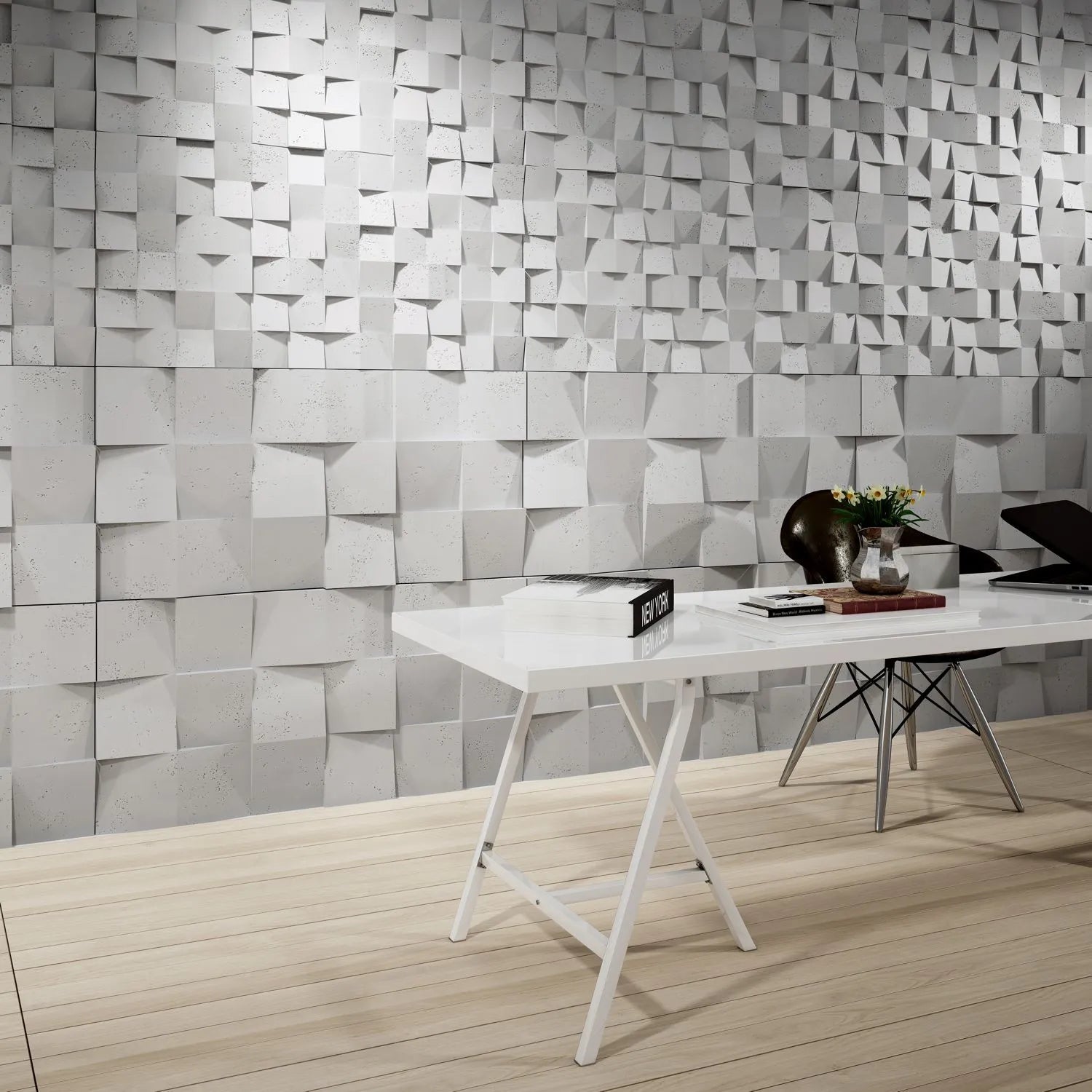 3D Concrete Wall Panels MULTISQUARES feature wall in office interior Decormania UK
