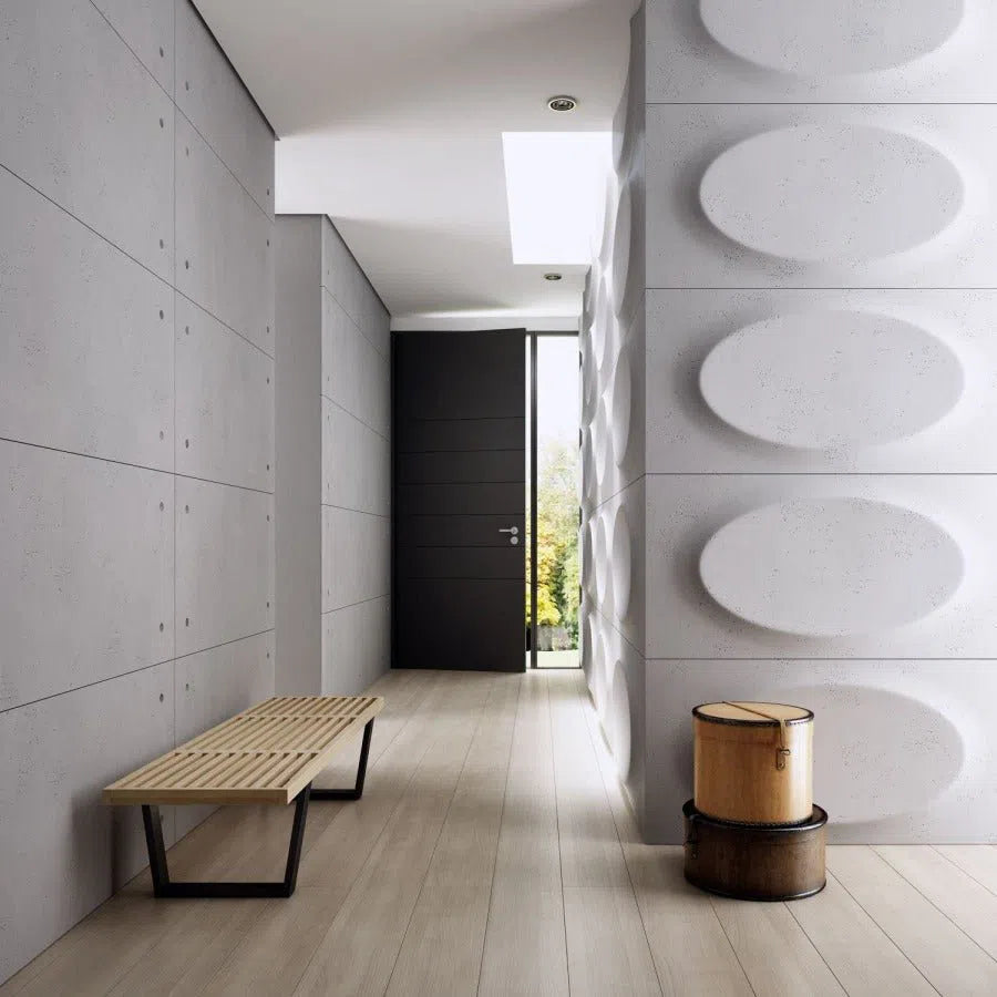 3D Concrete Wall Panels OVAL in a modern hallway | DecorMania UK