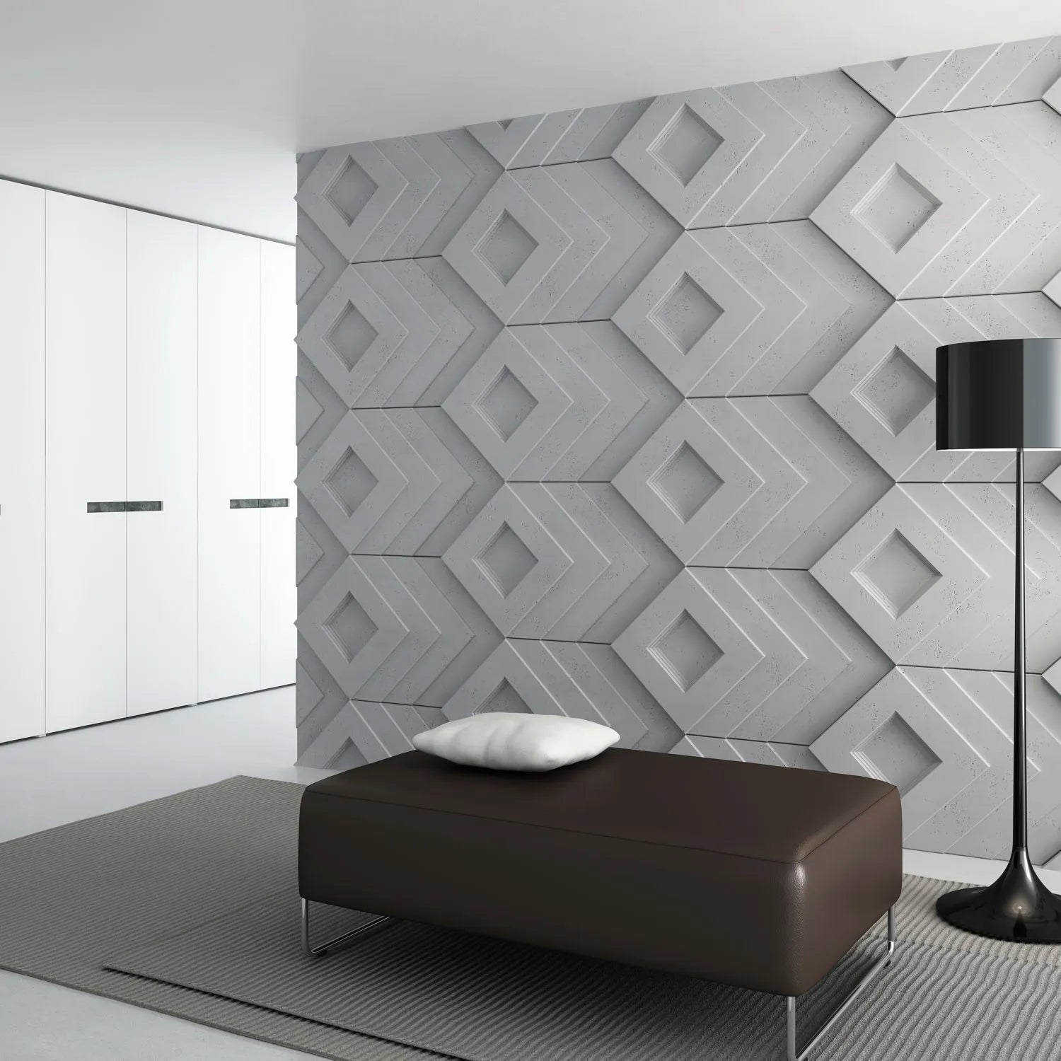 3D Concrete Wall Panels SHADOW feature wall in living room interior Decormania UK