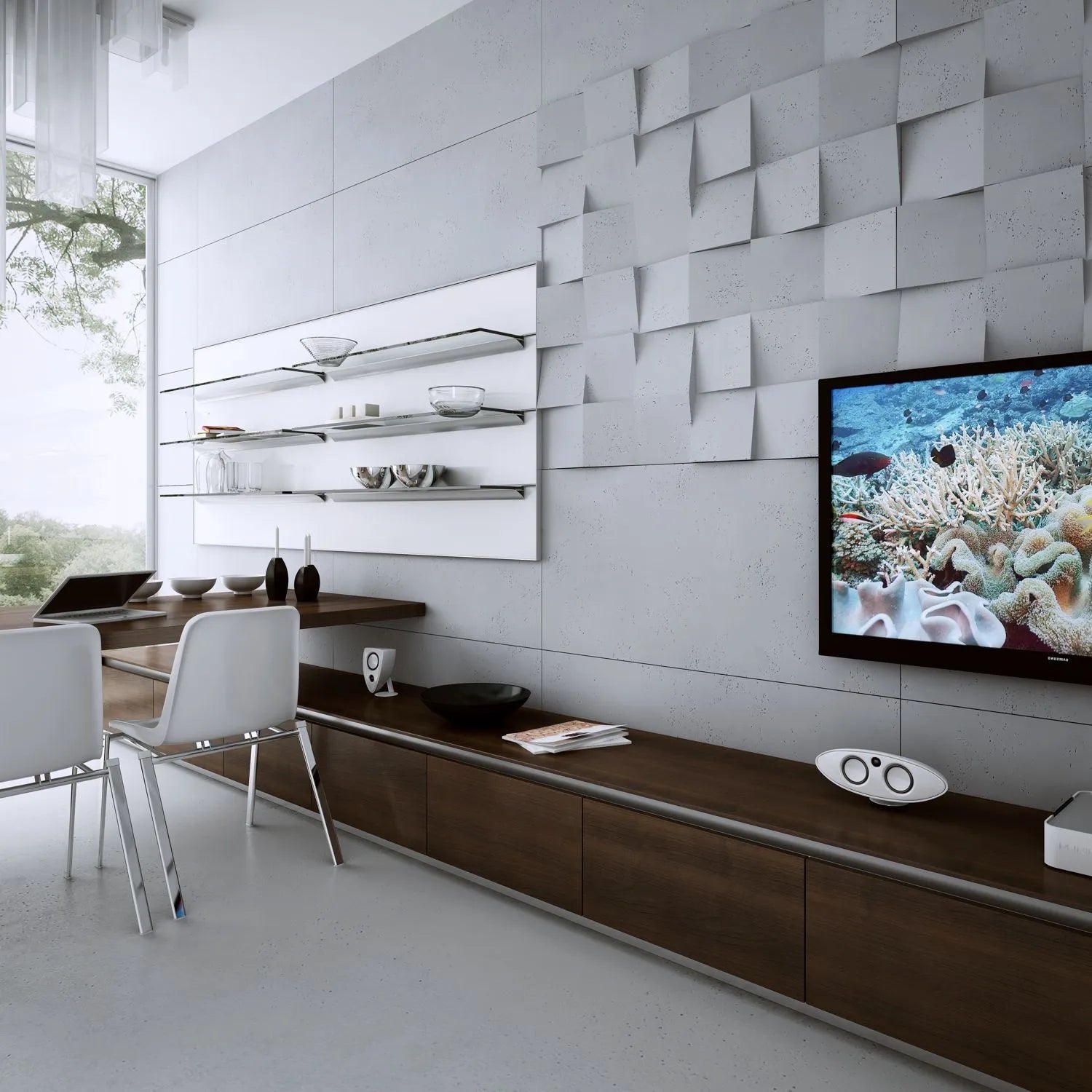 3D Concrete Wall Panels SQUARES feature wall in office interior Decormania UK