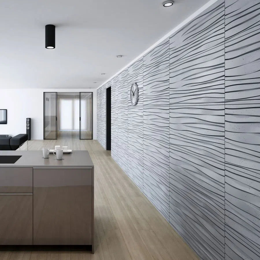 3D Concrete Wall Panels WAVES in a modern interior | DecorMania UK