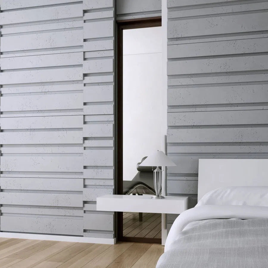 3D Concrete Wall Panels ROOFTOPS in a modern bedroom | DecorMania UK