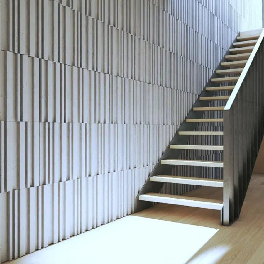 3D Concrete Wall Panels RIFT MIXED in a modern hallway | DecorMania UK
