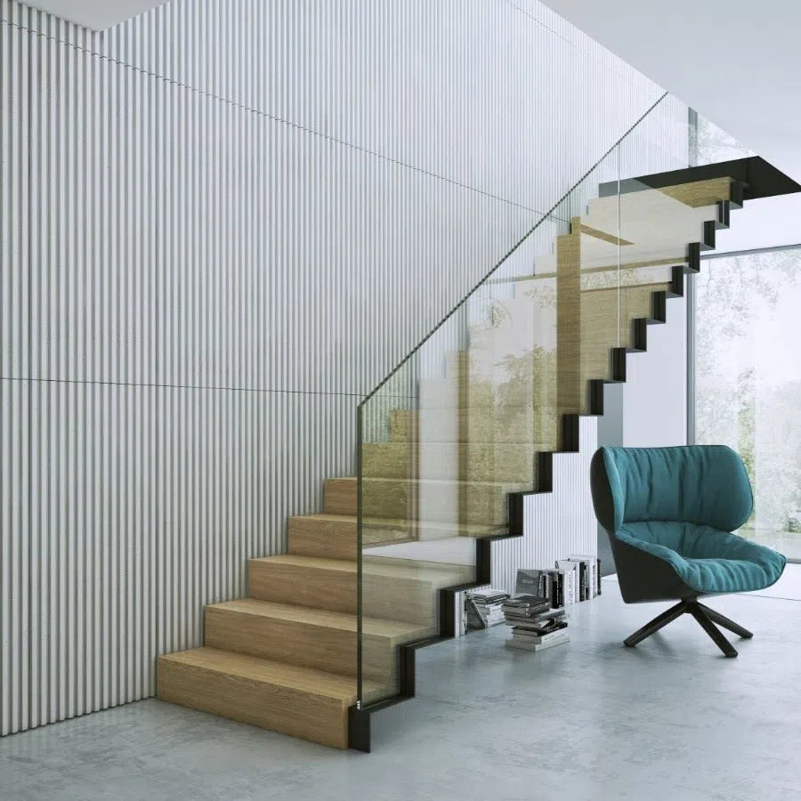 3D Concrete Wall Panels RIFT S in a modern hallway | DecorMania UK