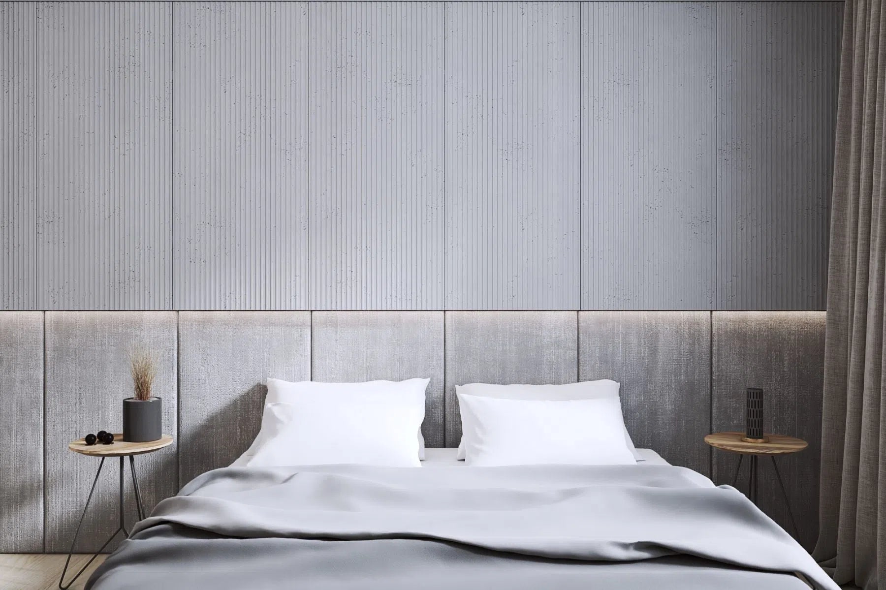 3D Concrete Wall Panel GROOVE in a stylish bedroom | DecorMania UK