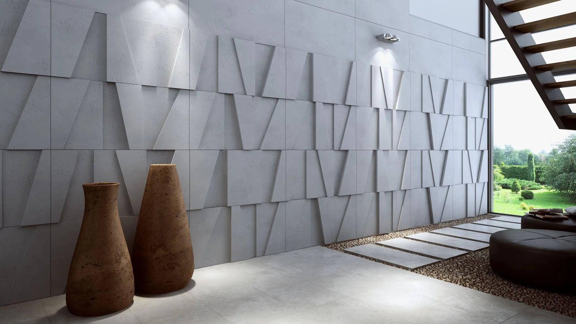 3D Concrete Wall Panels BOOKCASE feature wall in office interior Decormania UK
