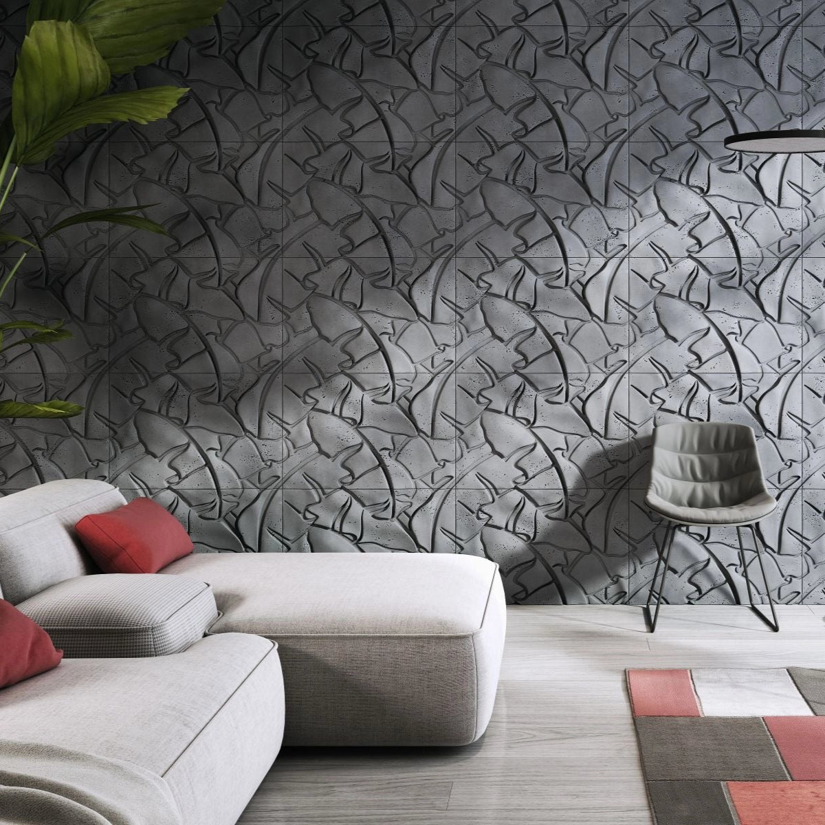 3D Concrete Wall Panels LEAF living room feature wall Decormania UK