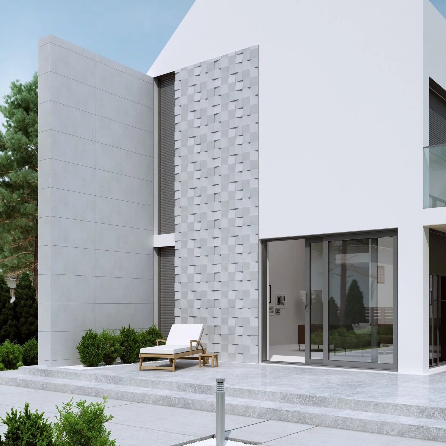 3D Concrete Wall Panels SQUARES feature wall outside Decormania UK