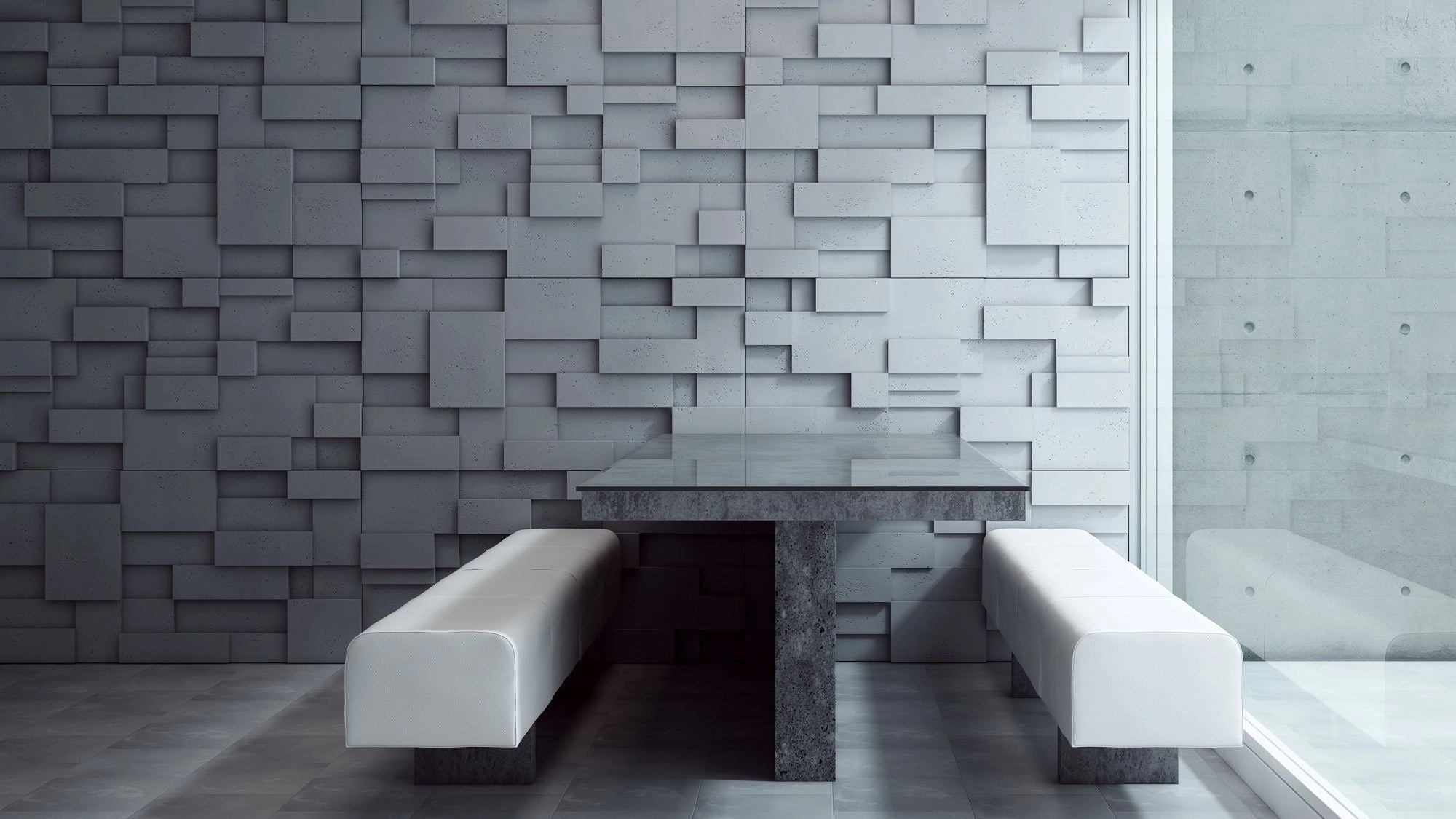 3D Concrete Wall Panels STAIRS feature wall in modern interior Decormania UK