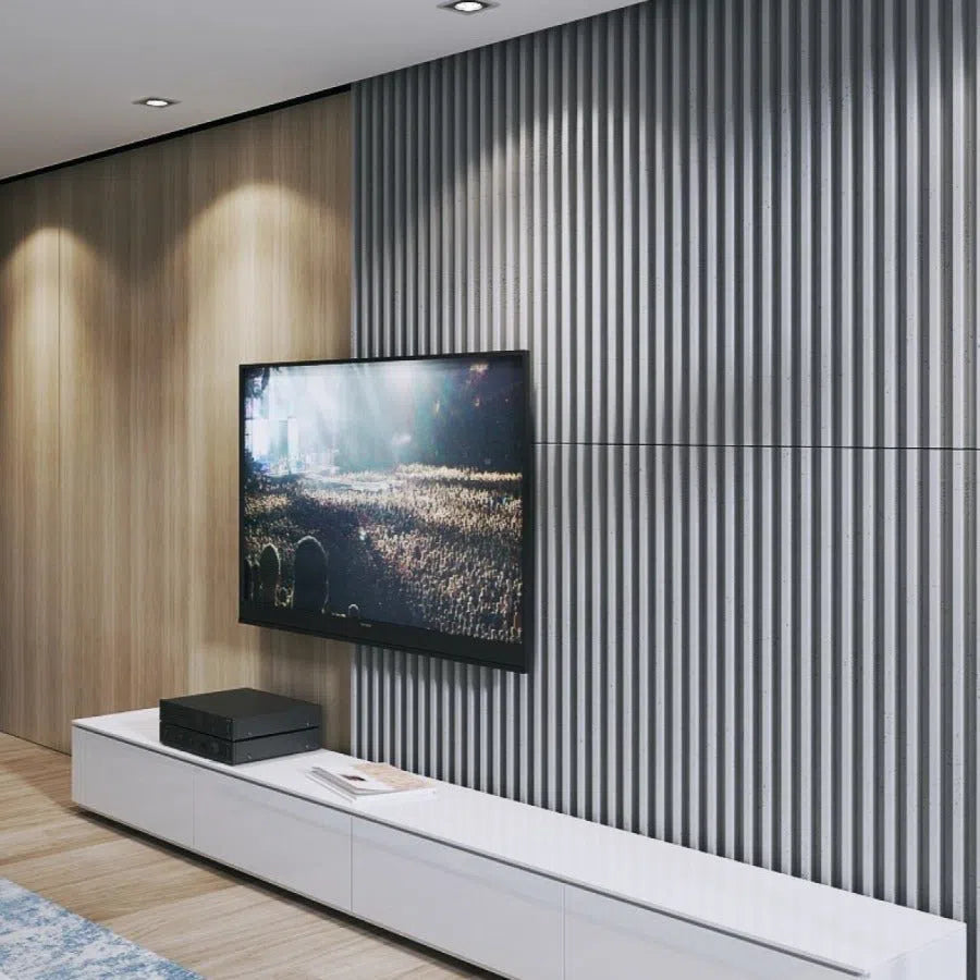 3D Concrete Wall Panel RIFT M in a modern living room | DecorMania UK