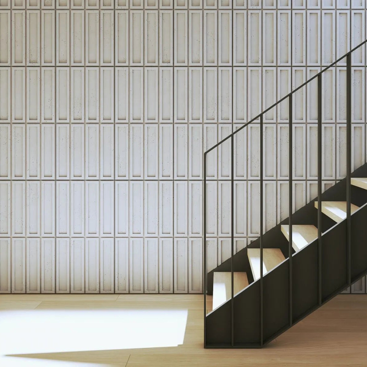 3D Concrete Wall Panels BLOCKS in hallway interior near the staircase Decormania UK