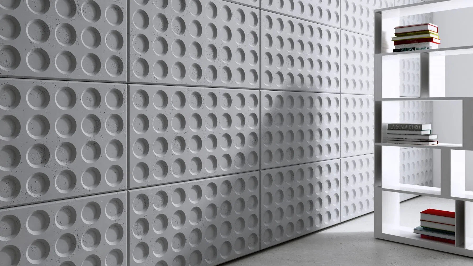 3D Concrete Wall Panels CONNECT in a modern library | DecorMania UK