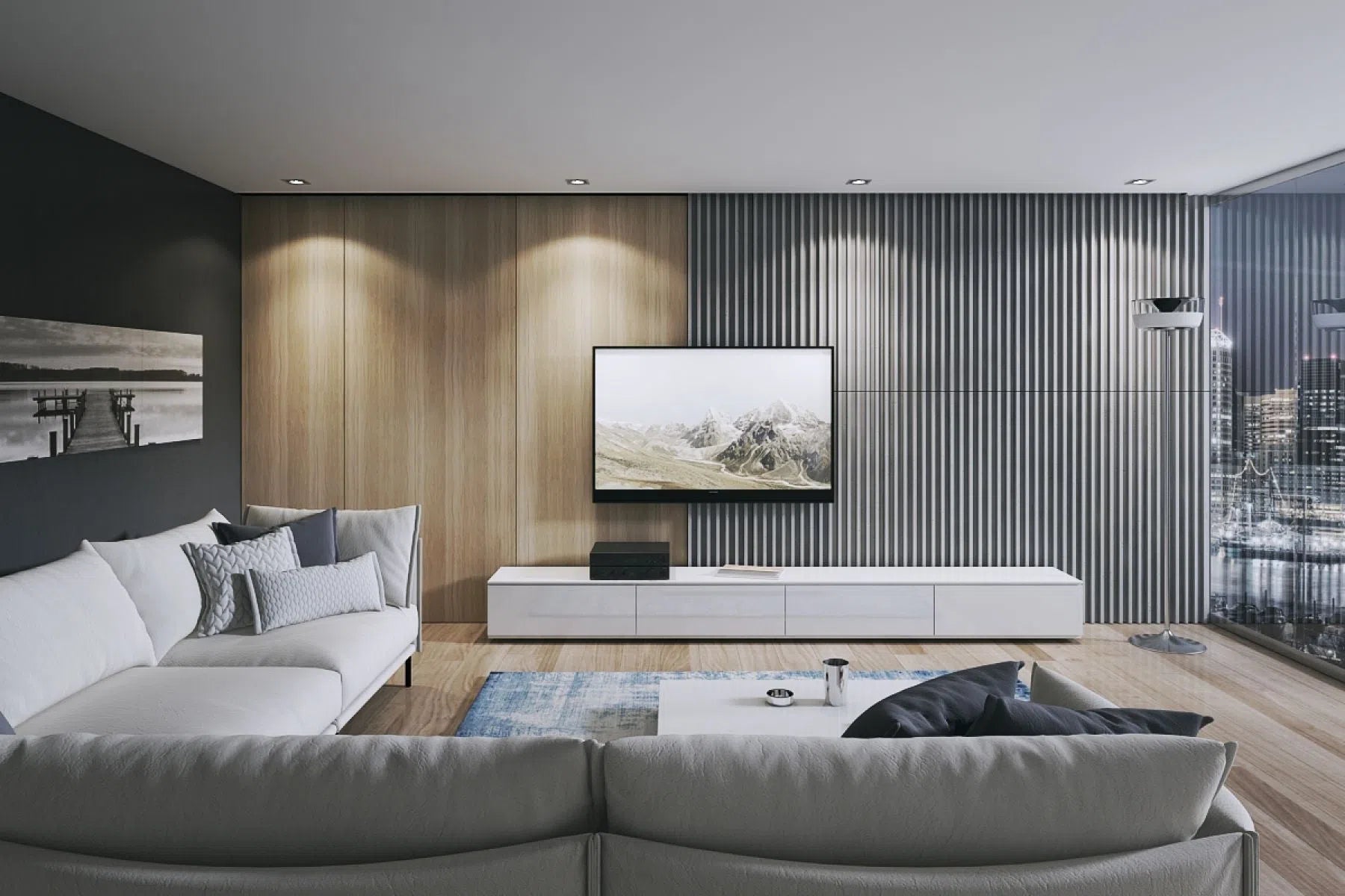 3D Concrete Wall Panel RIFT M in a modern living room | DecorMania UK