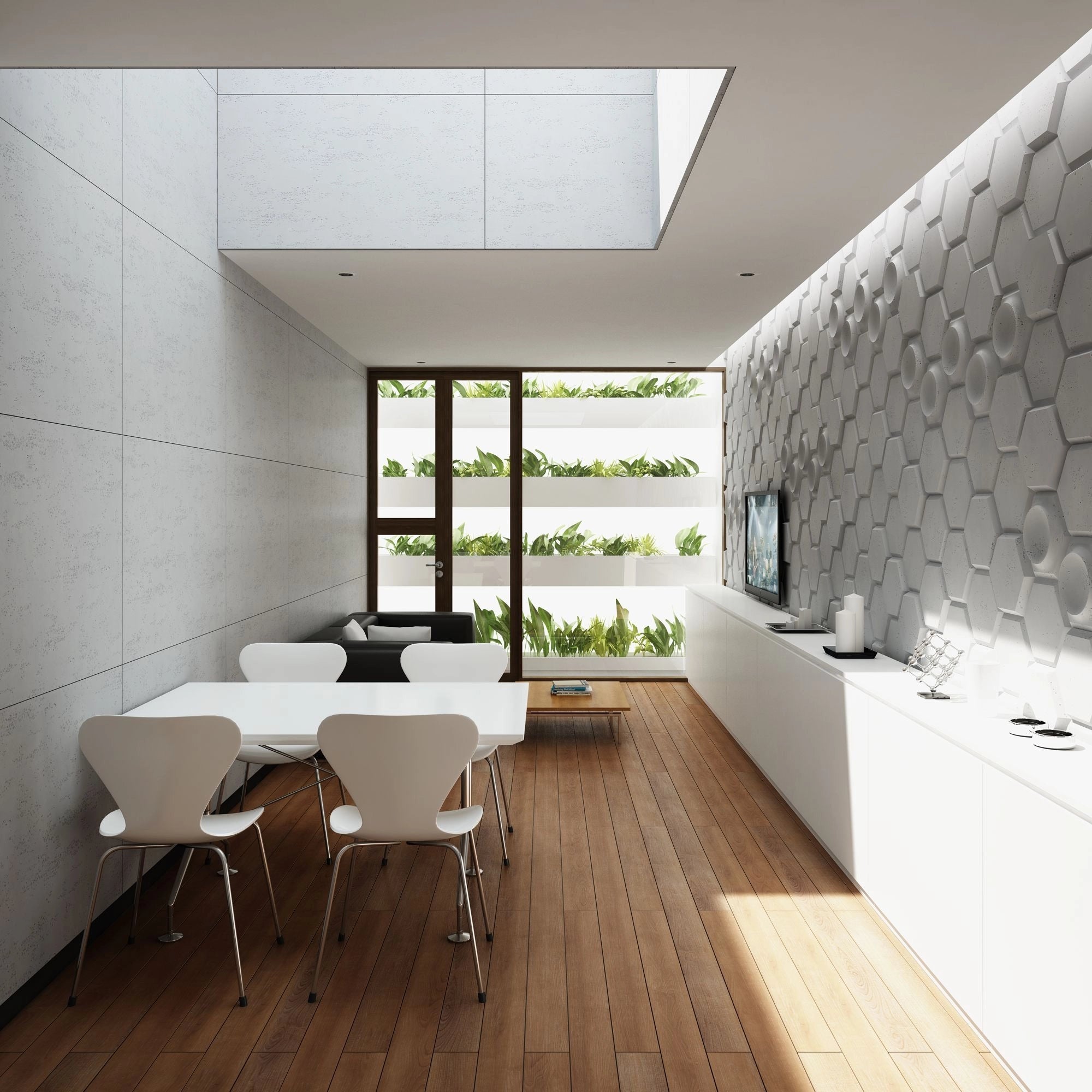 3D Concrete Wall Panels HEXAGON feature wall in kitchen interior Decormania UK