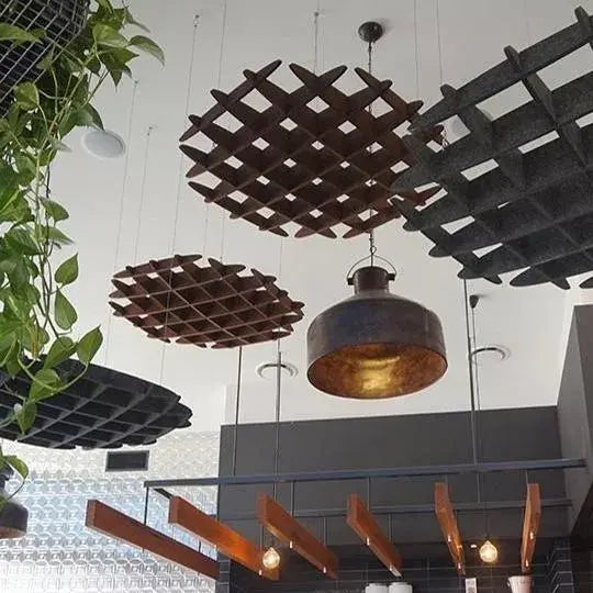 3D Felt Acoustic Ceiling Baffles - CIRCLE in white and black interior Decormania UK