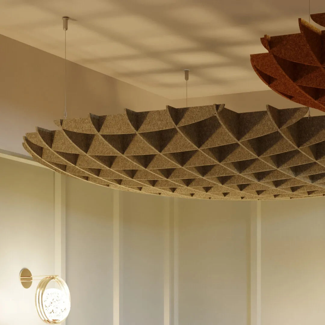 3D Felt Acoustic Ceiling Baffles - CIRCLE in cream interior Decormania UK