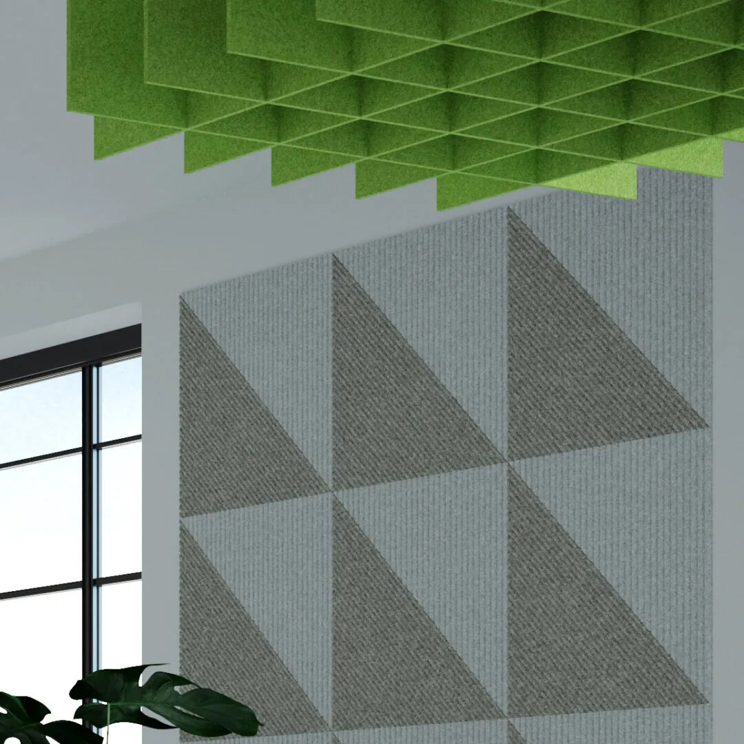 3D Felt Acoustic Ceiling Baffles - SQUARE in white office interior Decormania UK