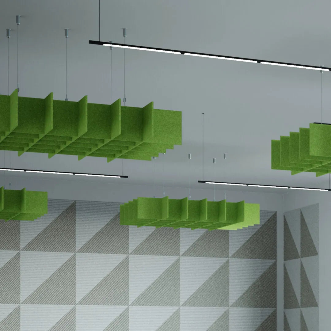 3D Felt Acoustic Ceiling Baffles - SQUARE in white office interior Decormania UK
