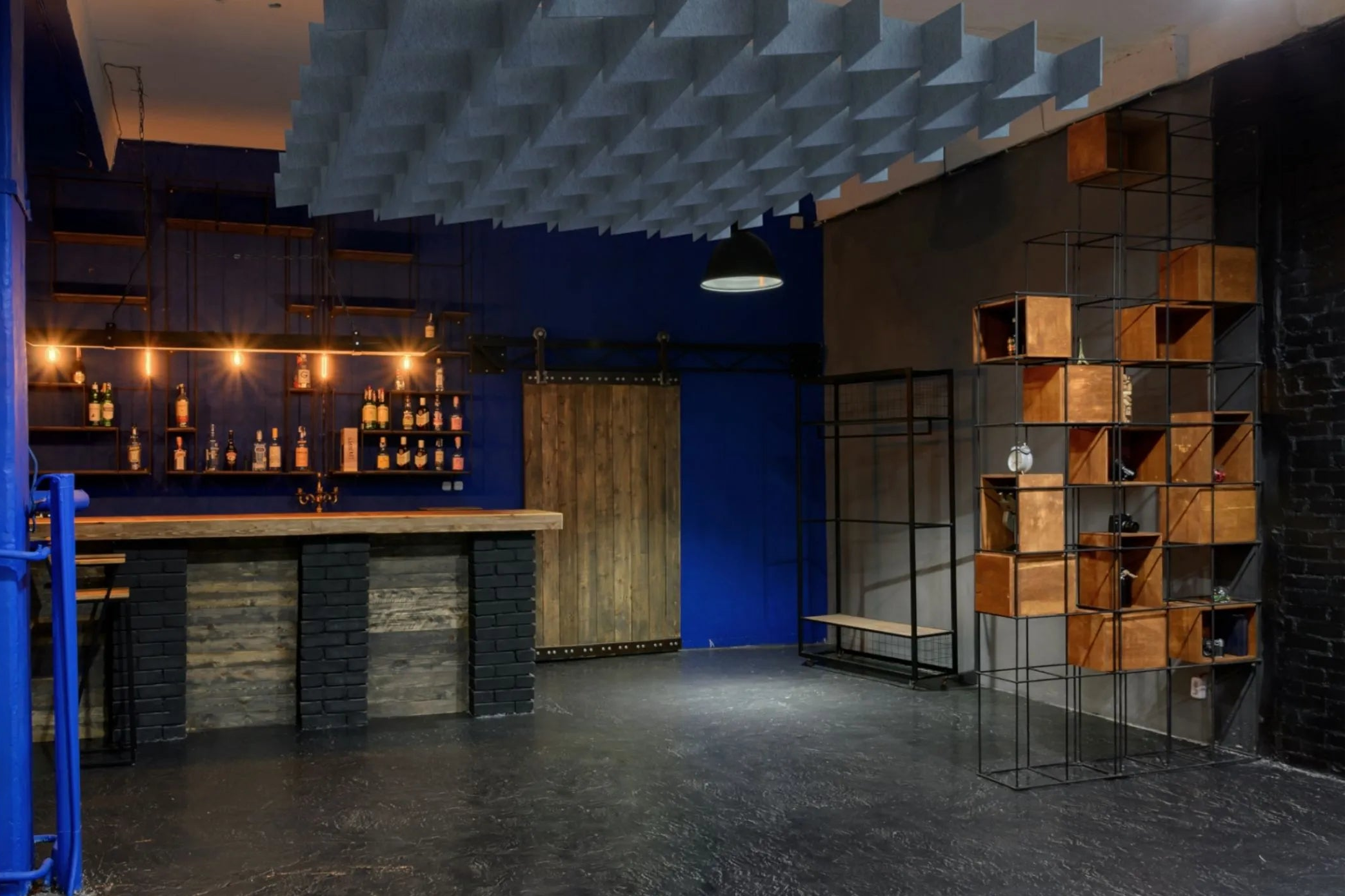 3D Felt Acoustic Ceiling Baffles - SQUARE in restaurant interior Decormania UK