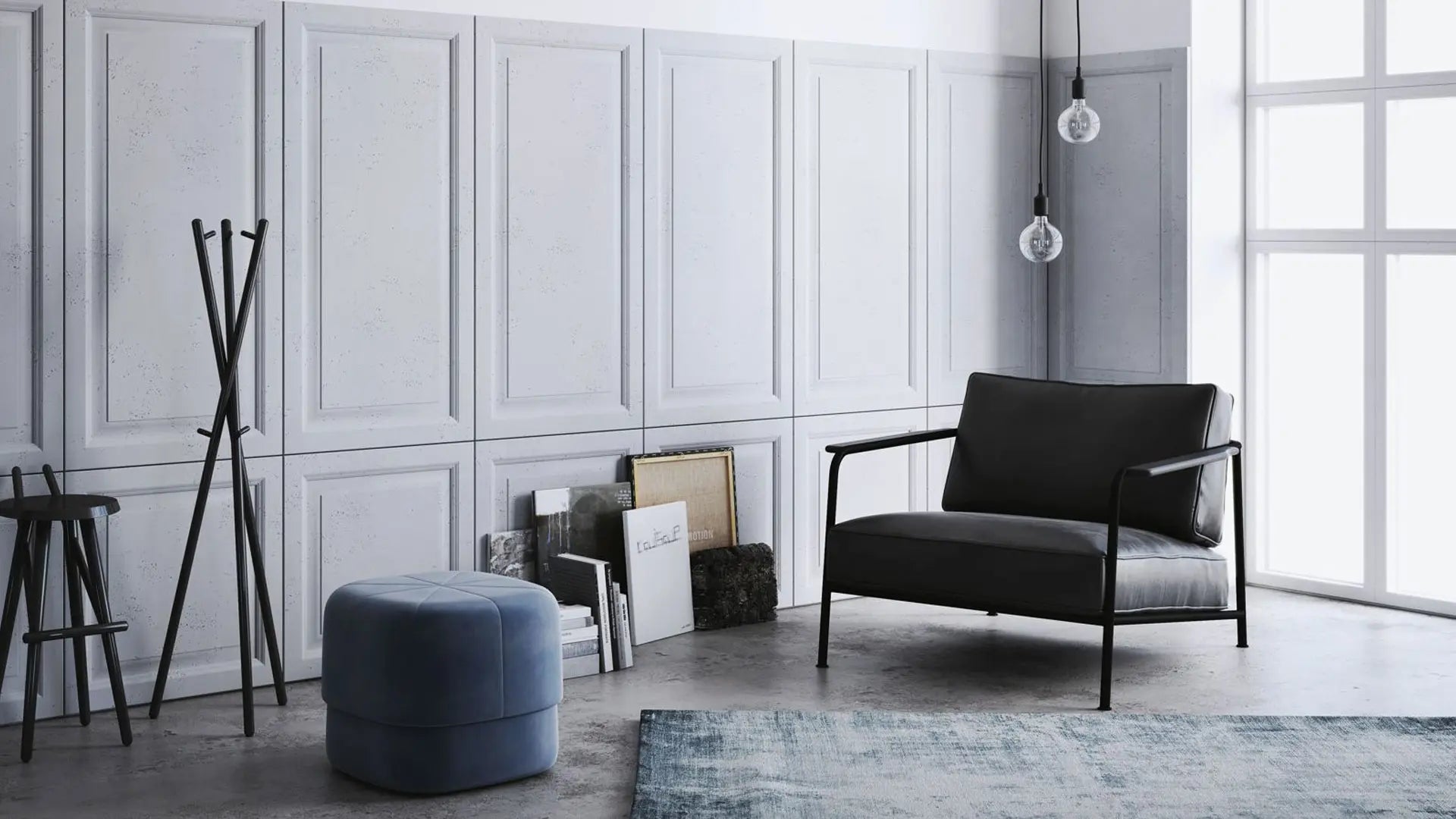 3D concrete wall panels Decormania in white interior