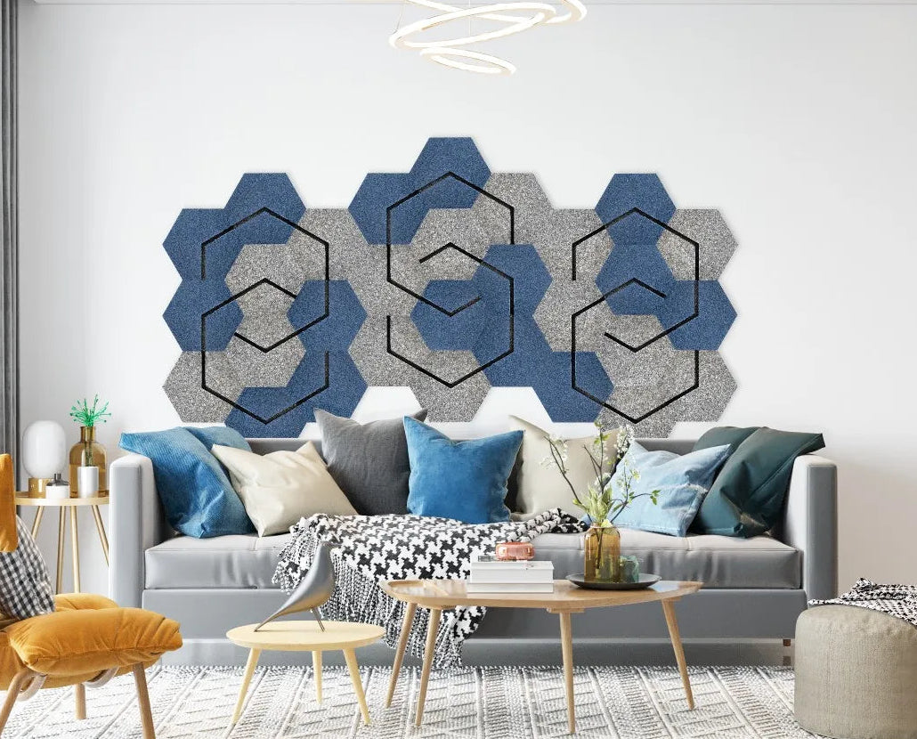 3D Felt Wall Tiles DECO2 composition in living room Decormania UK