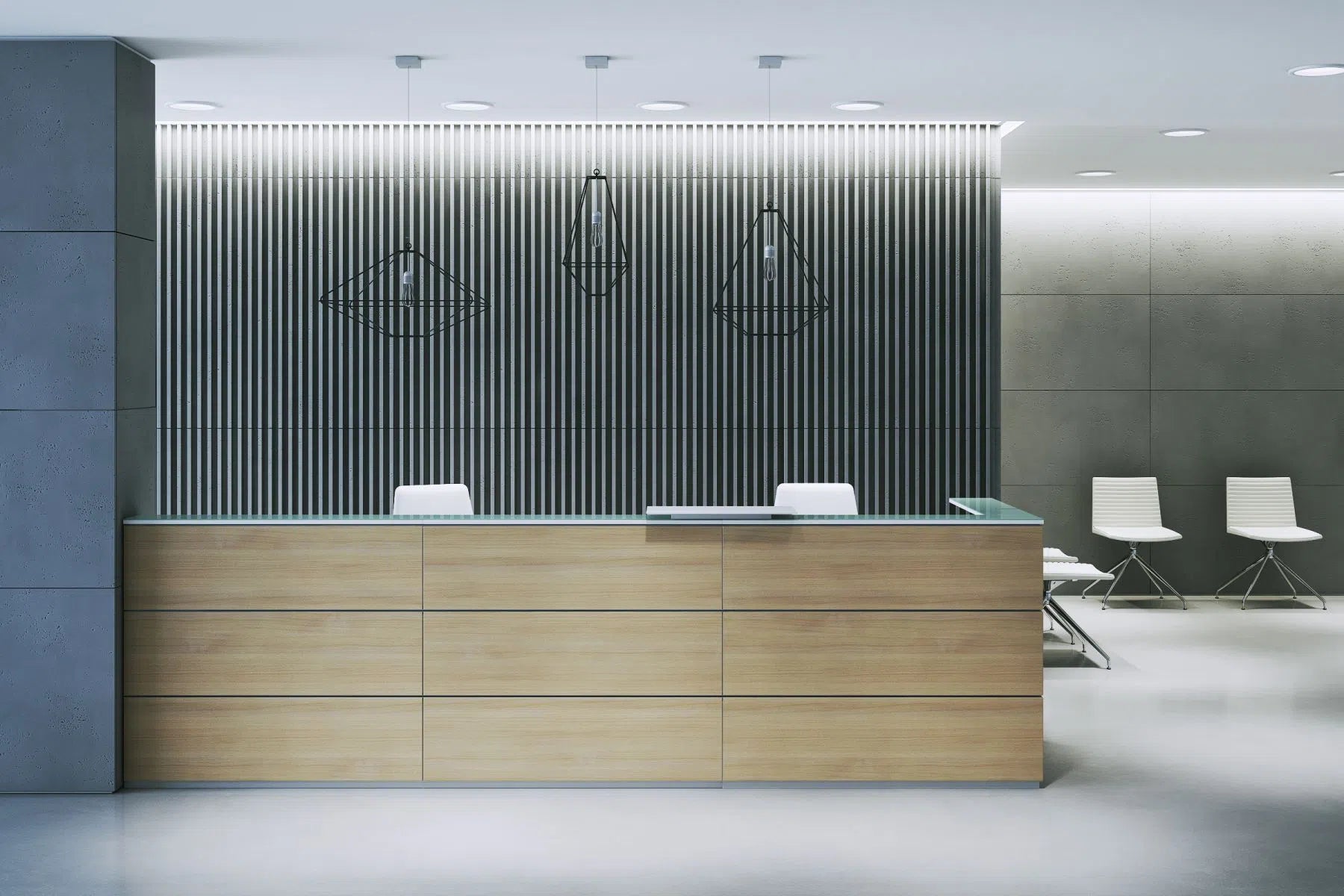 3D Concrete Wall Panel RIFT M  in a modern lobby | DecorMania UK