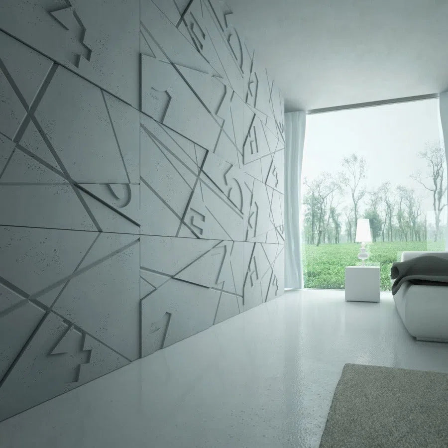 3D Concrete Wall Panel GRAPHICS in a modern interior | DecorMania UK