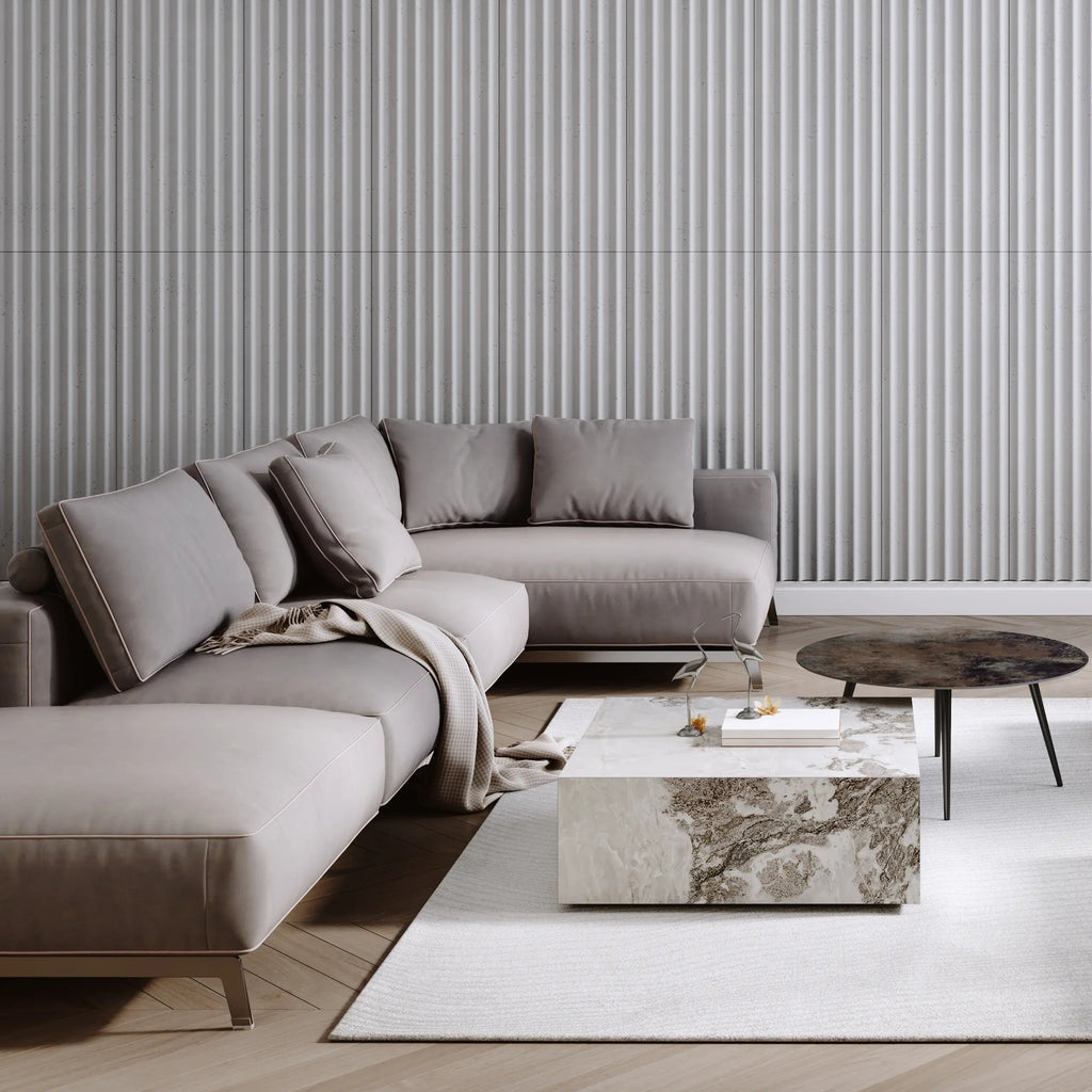 3D Concrete Wall Panels GROOVER S in living room interior DecorMania UK