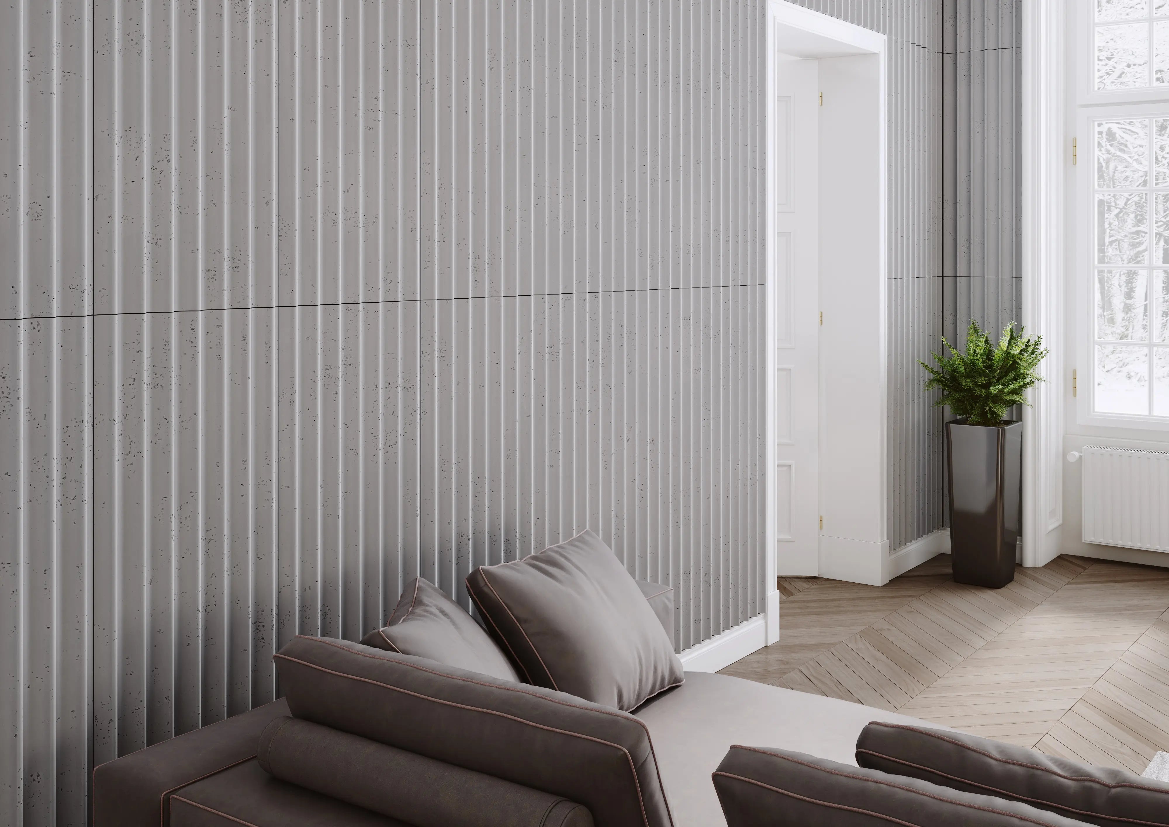 3D Concrete Wall Panels GROOVER S living room accent wall DecorMania UK