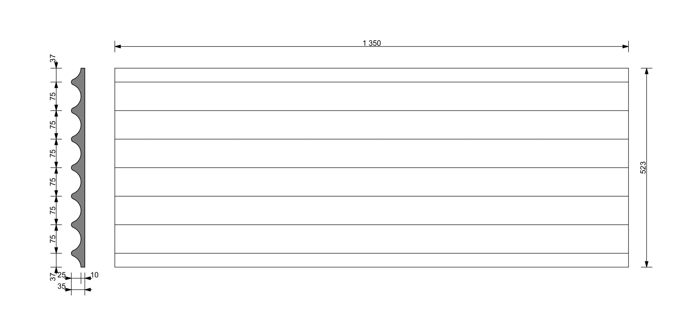 3D Concrete Wall Panels GROOVER S dimensions on white background DecorMania UK