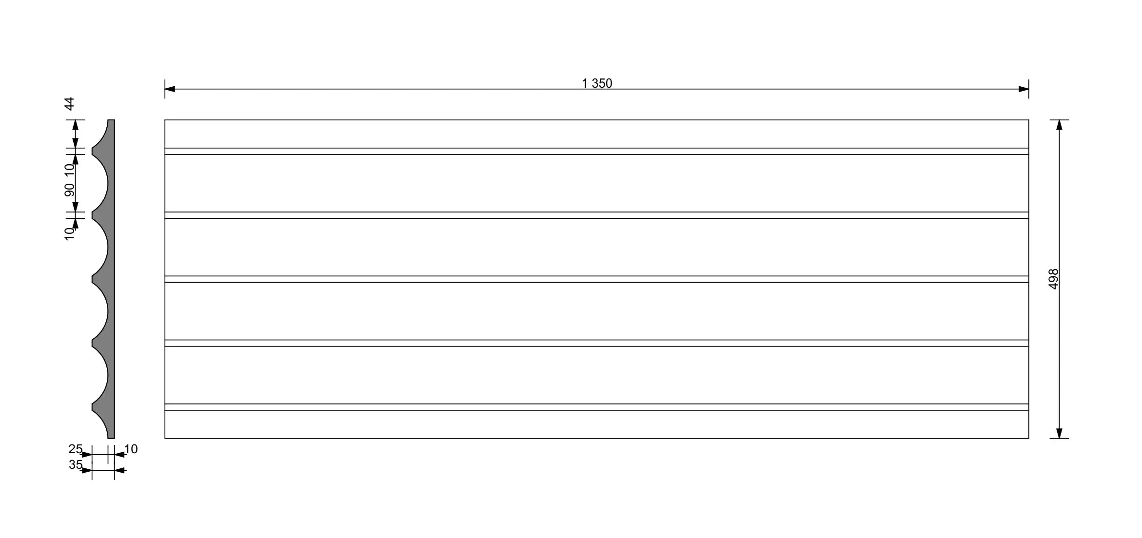 3D Concrete Wall Panels GROOVER with dimensions on white background Decormania UK