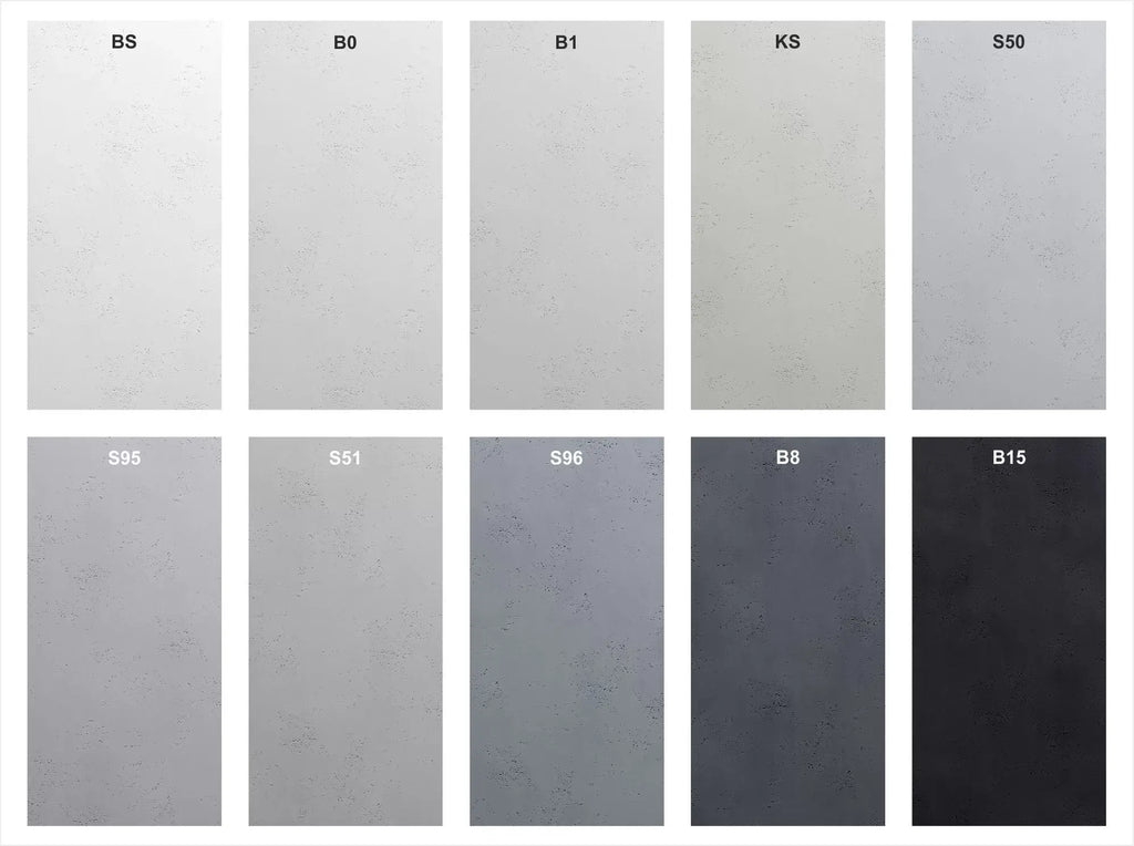 3D Concrete Wall Panels GROOVER colour swatches on white background Decormania UK
