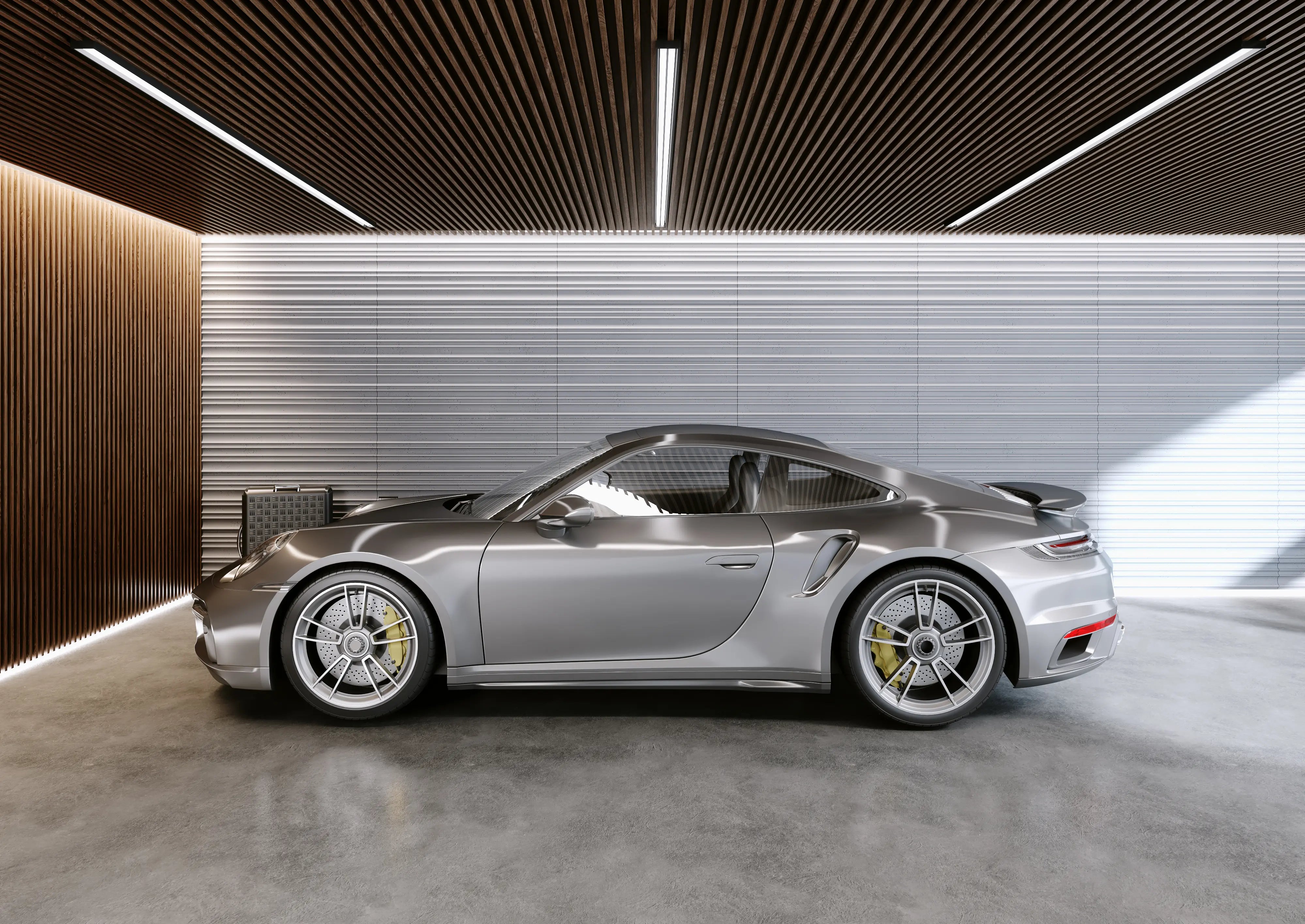 3D Concrete Wall Panels STRIPES in modern garage interior DecorMania UK