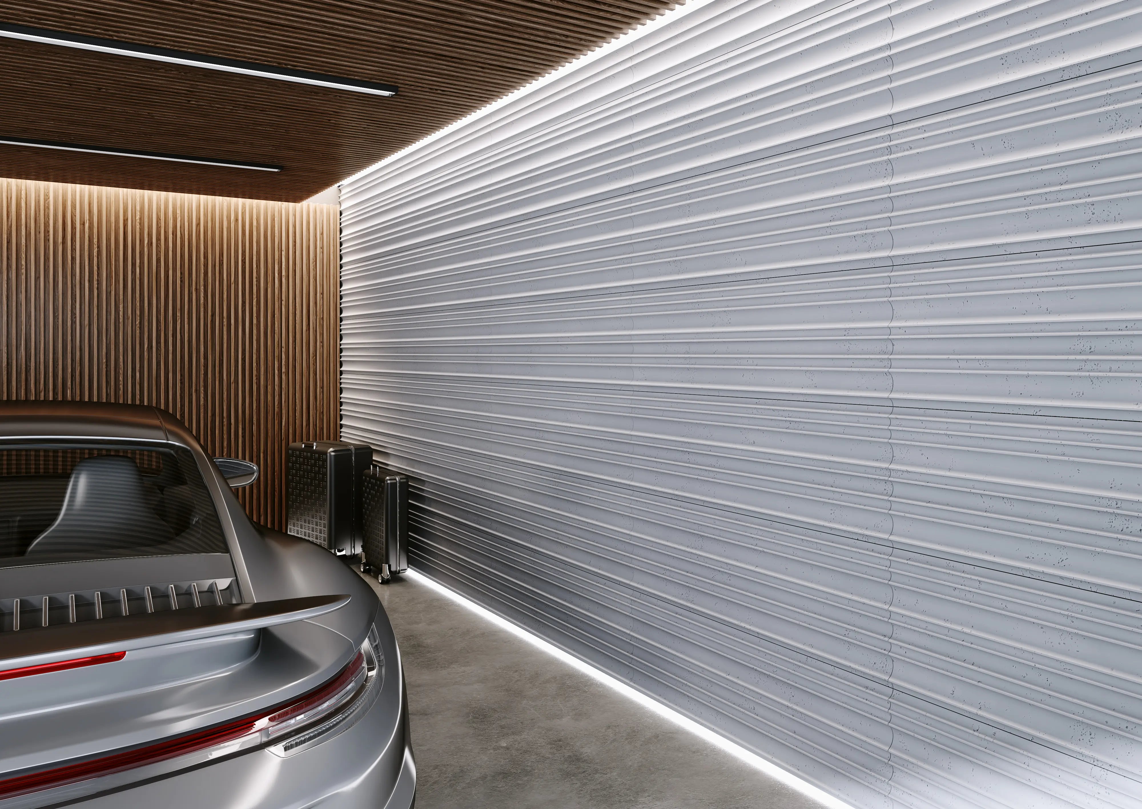 3D Concrete Wall Panels STRIPES in modern garage interior DecorMania UK