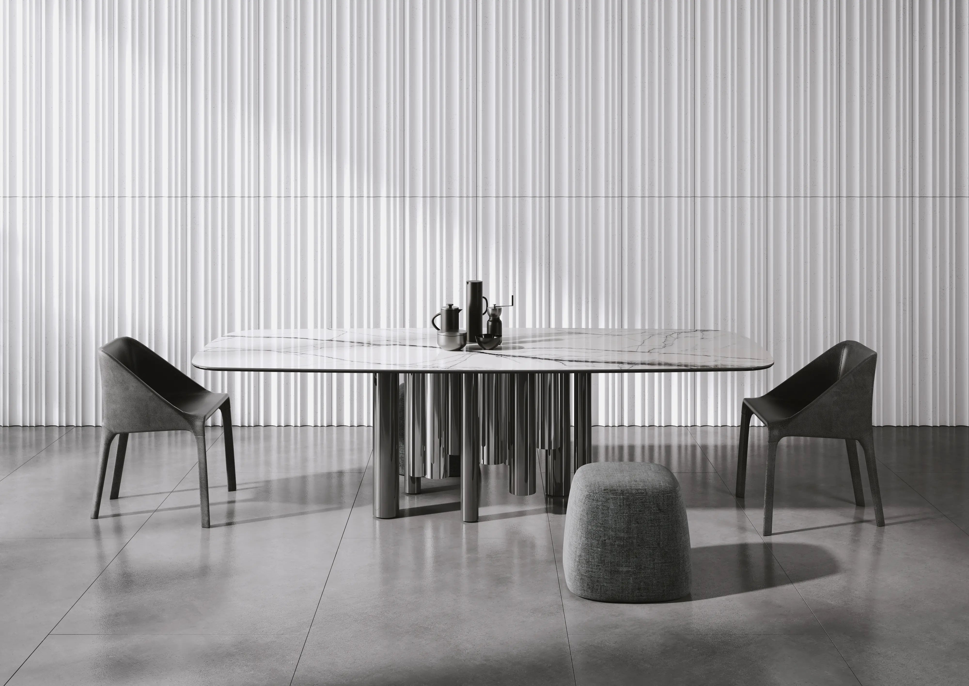 3D Concrete Wall Panels STRIPES in modern dining room interior DecorMania UK