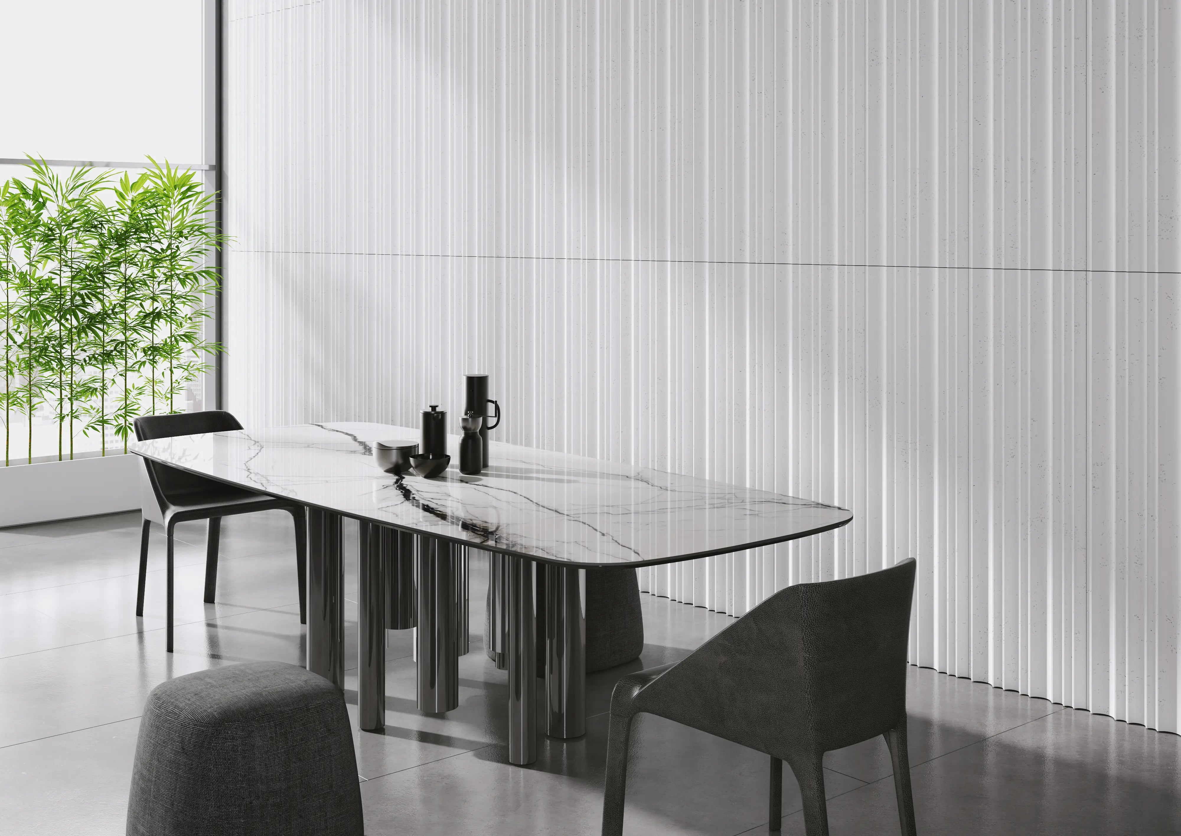 3D Concrete Wall Panels STRIPES in modern dining room interior DecorMania UK