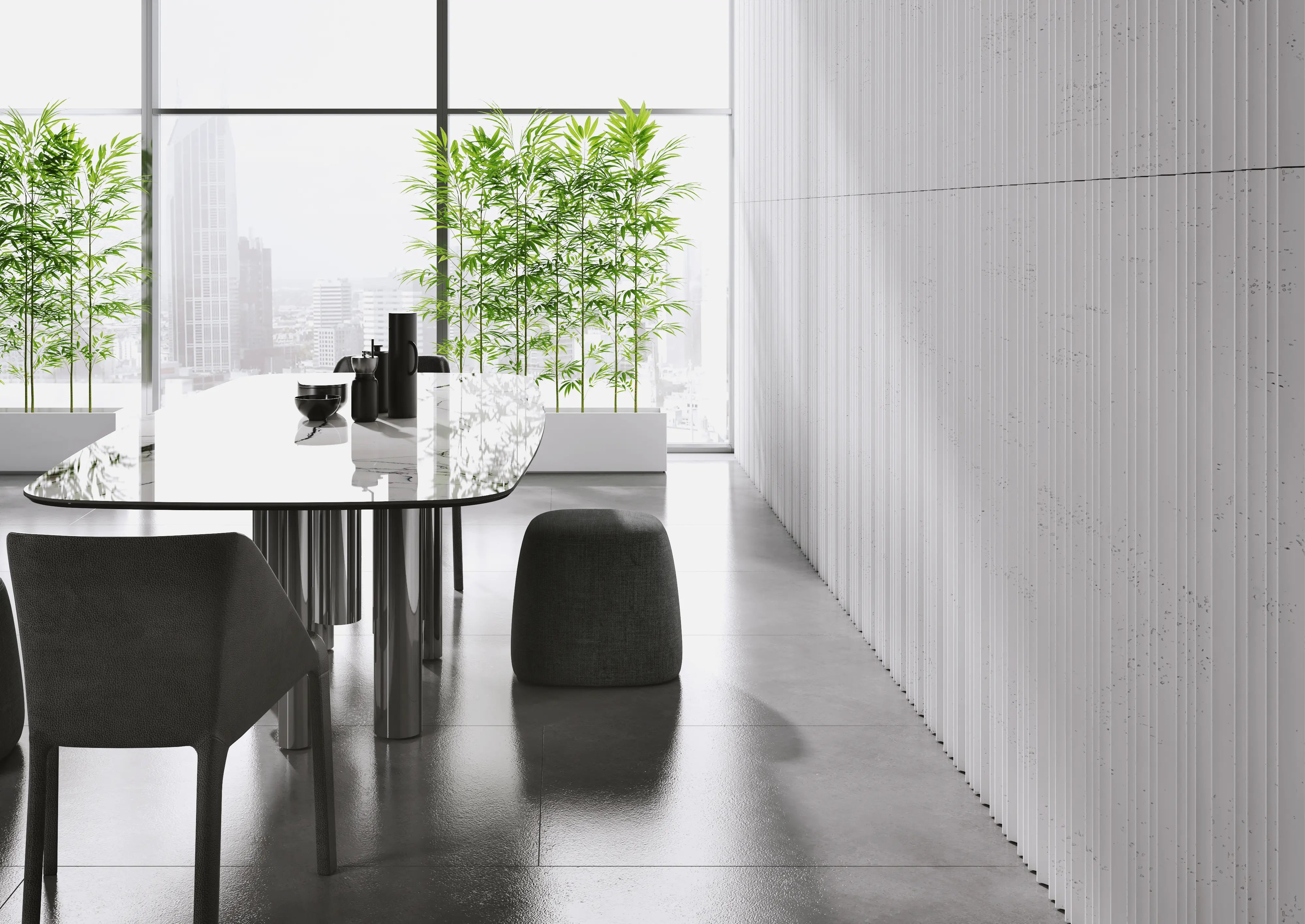 3D Concrete Wall Panels STRIPES in modern dining room interior DecorMania UK