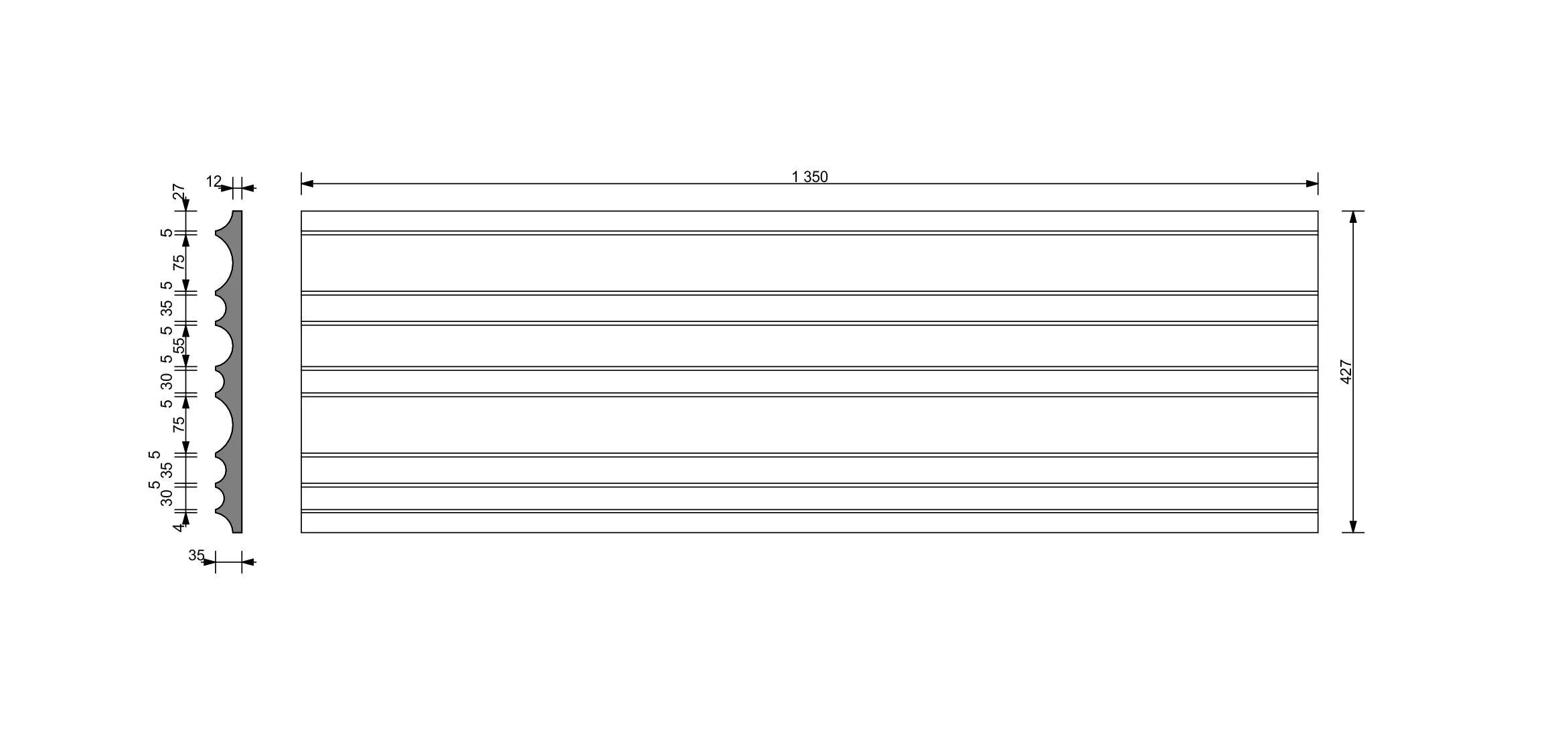 3D Concrete Wall Panels STRIPES dimensions on white background DecorMania UK