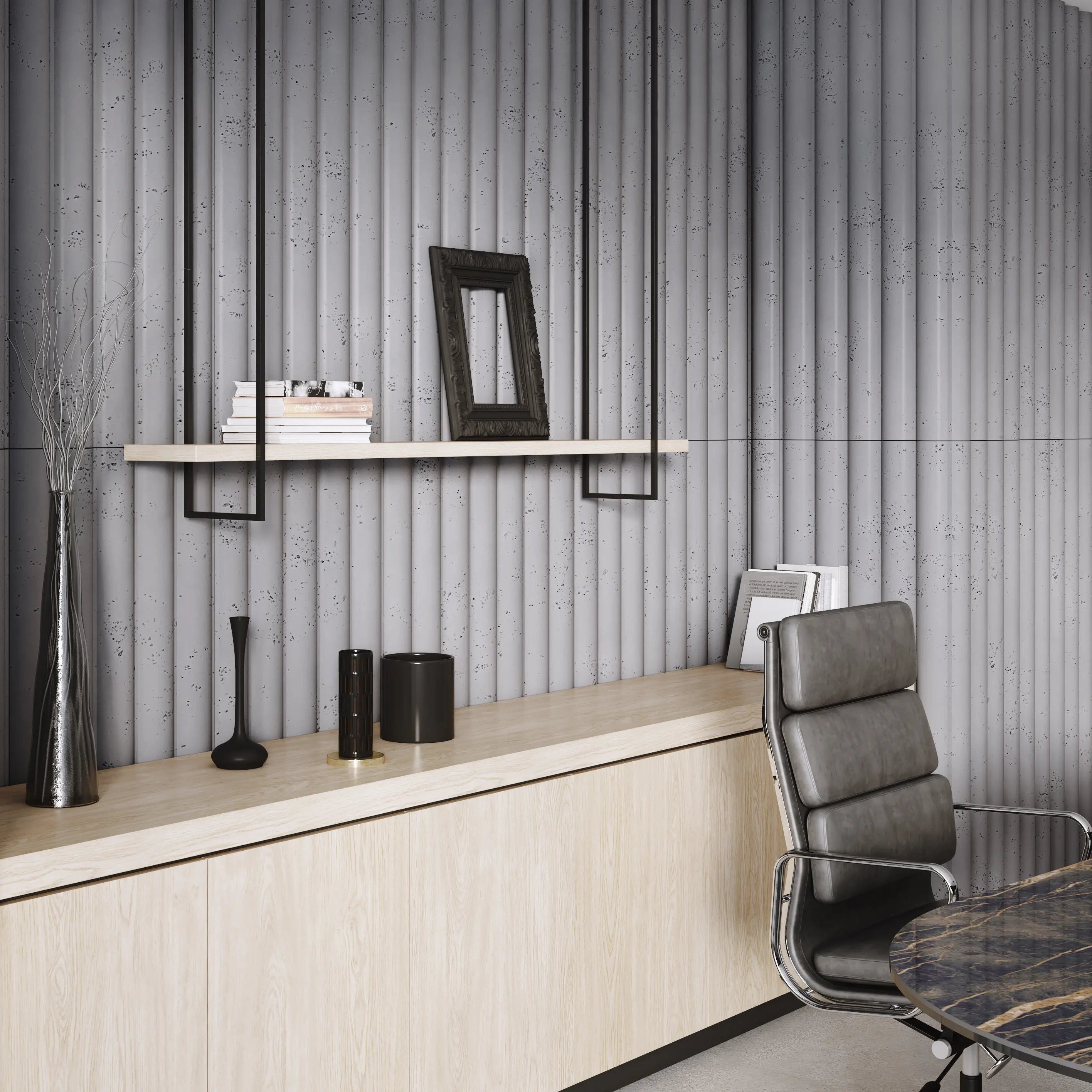 3D Concrete Wall Panels in modern office interior TUBES L DecorMania UK