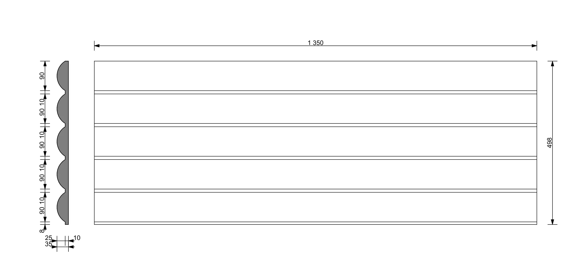 3D Concrete Wall Panels dimensions on white background TUBES L DecorMania UK