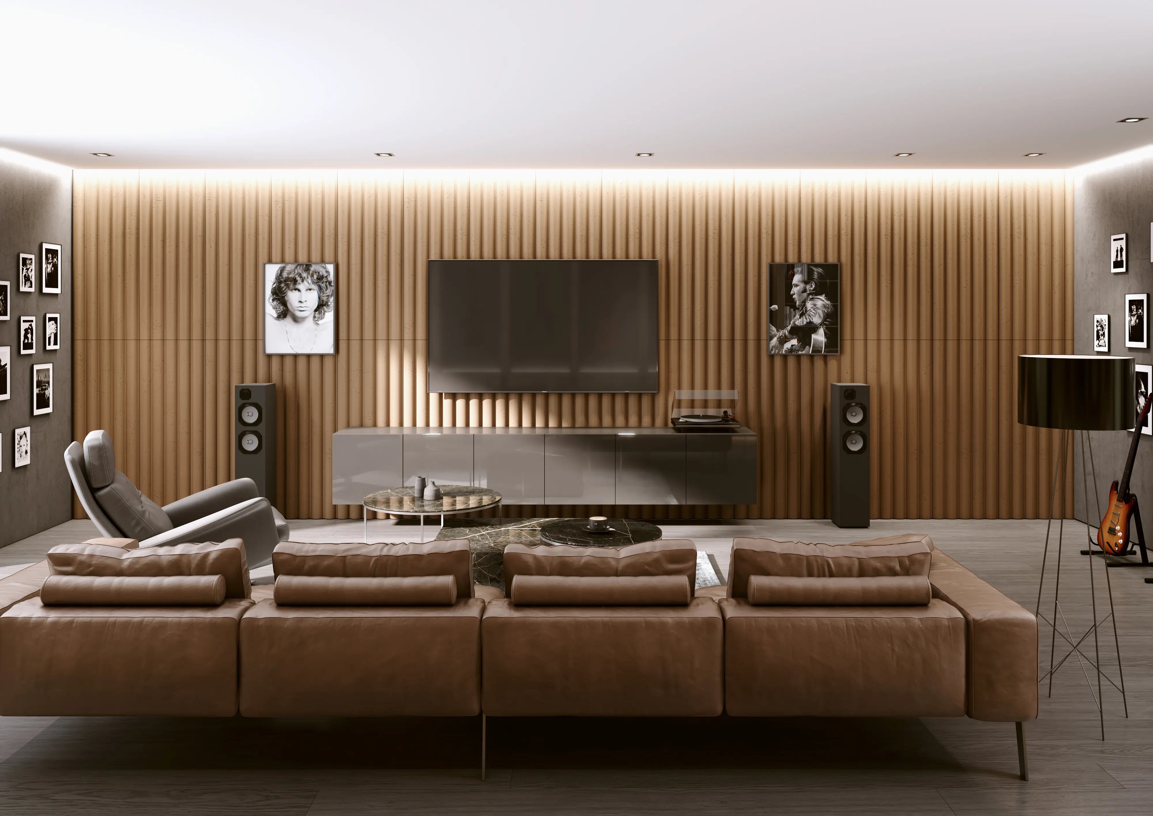 3D Concrete Wall Panels TUBES L in modern living room interior DecorMania UK