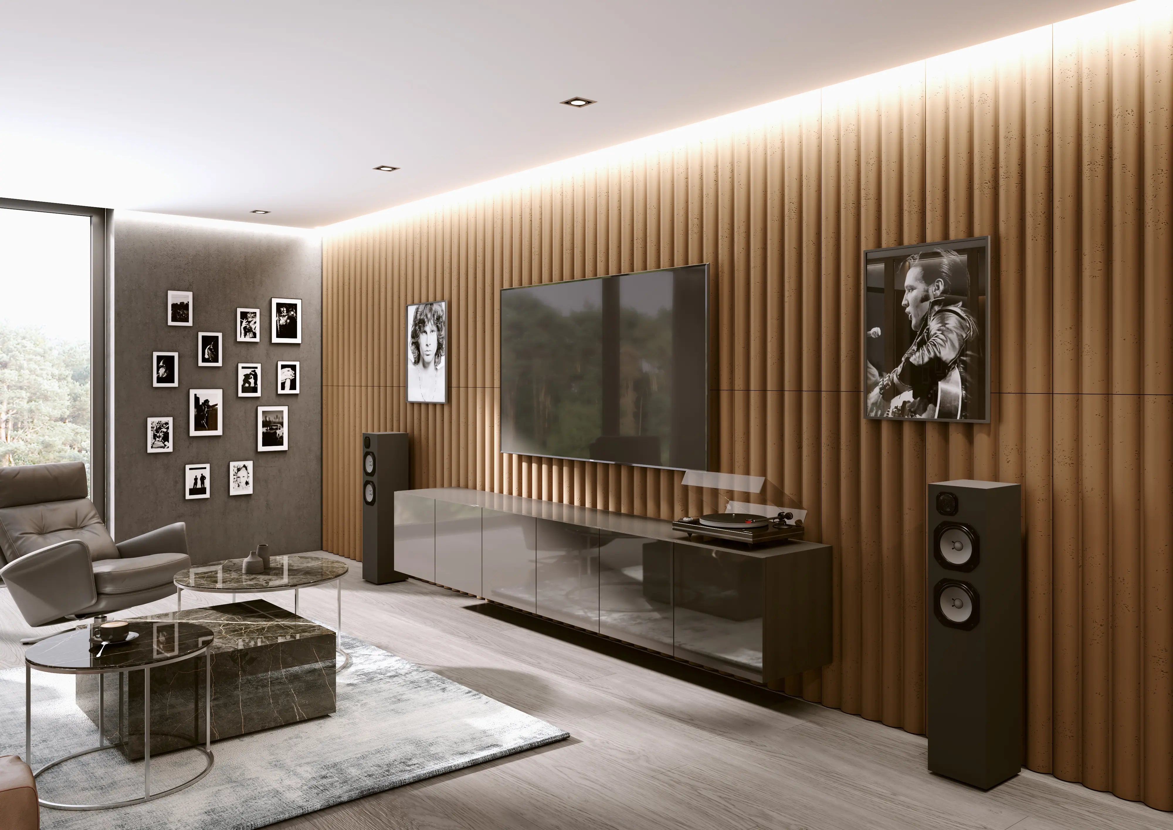 3D Concrete Wall Panels TUBES L  in modern living room interior DecorMania UK