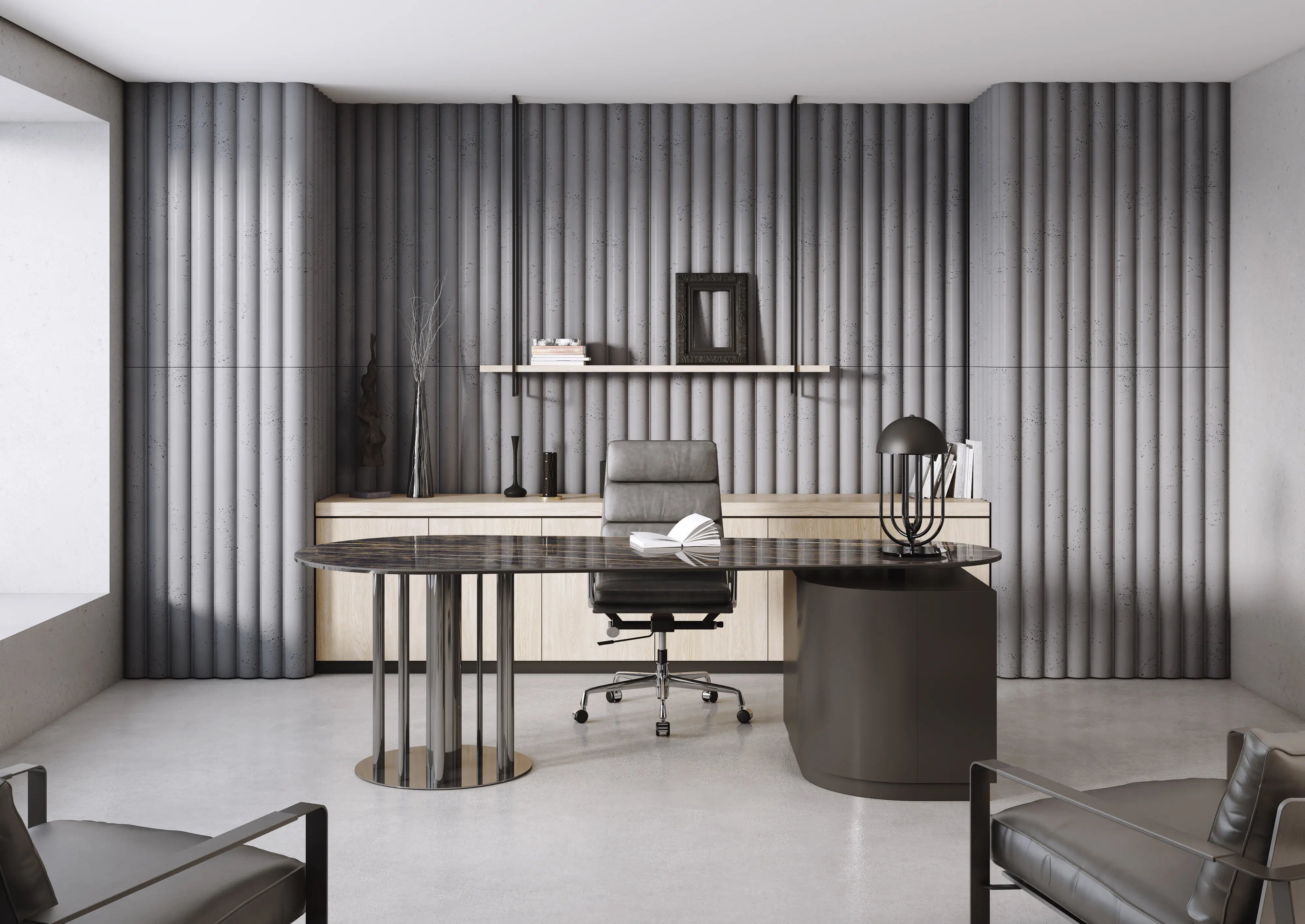 3D Concrete Wall Panels TUBES L in modern office interior DecorMania UK