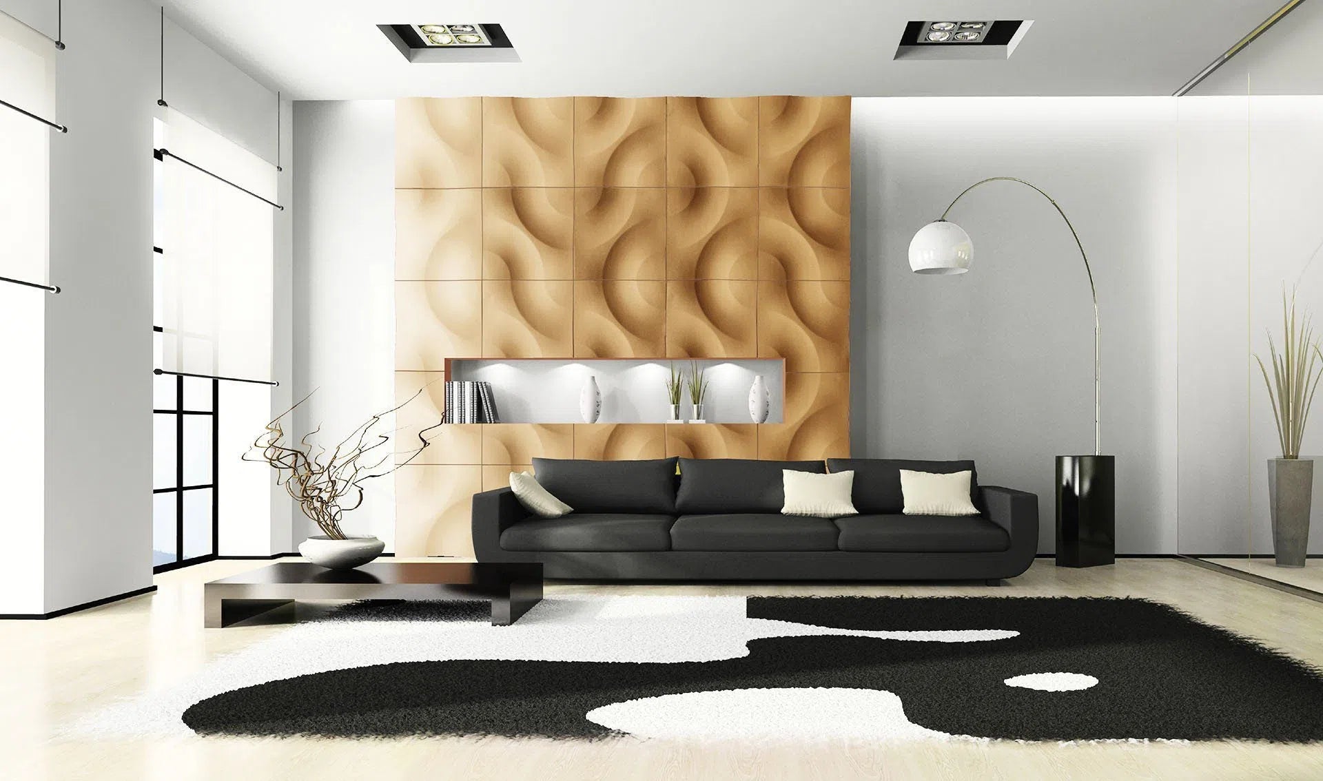 3D Wall Panel – CURVES - Gypsum Panels in modern living room  | DecorMania UK 